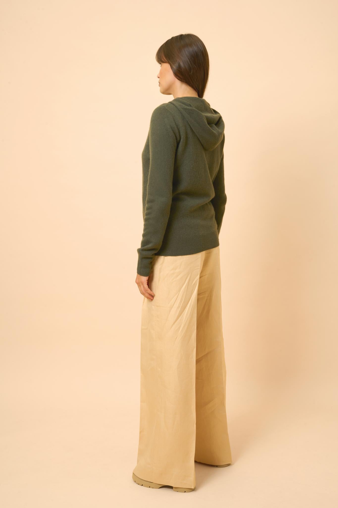 DEBBIE khaki hooded zip-neck cardigan