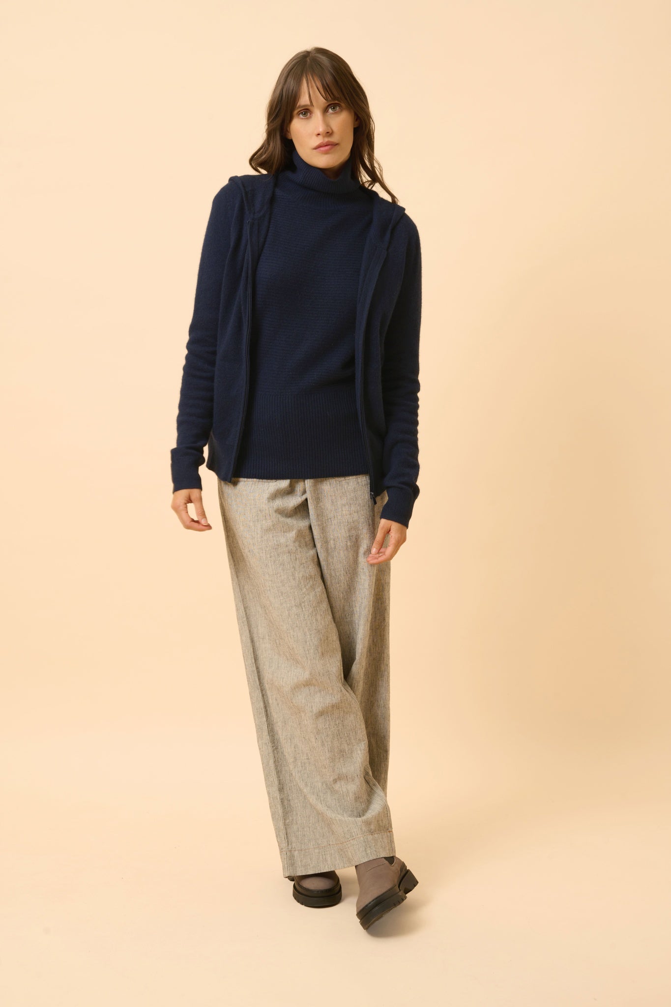 DEBBIE gilet col zippé capuche navy