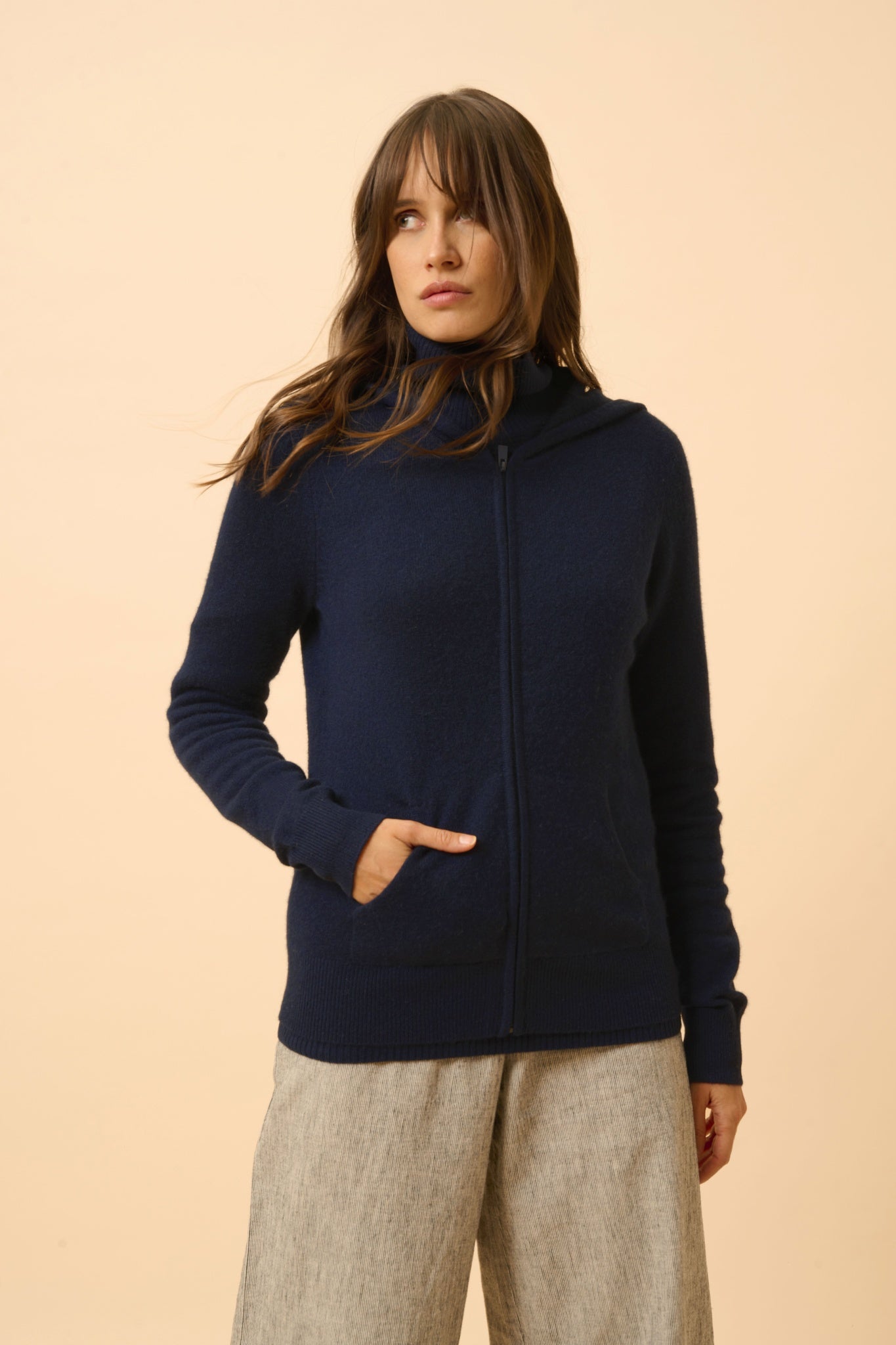 DEBBIE gilet col zippé capuche navy