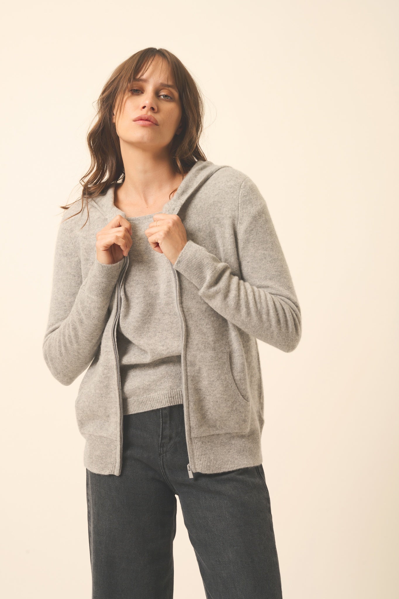 DEBBIE zip-up hooded cardigan with cloud print