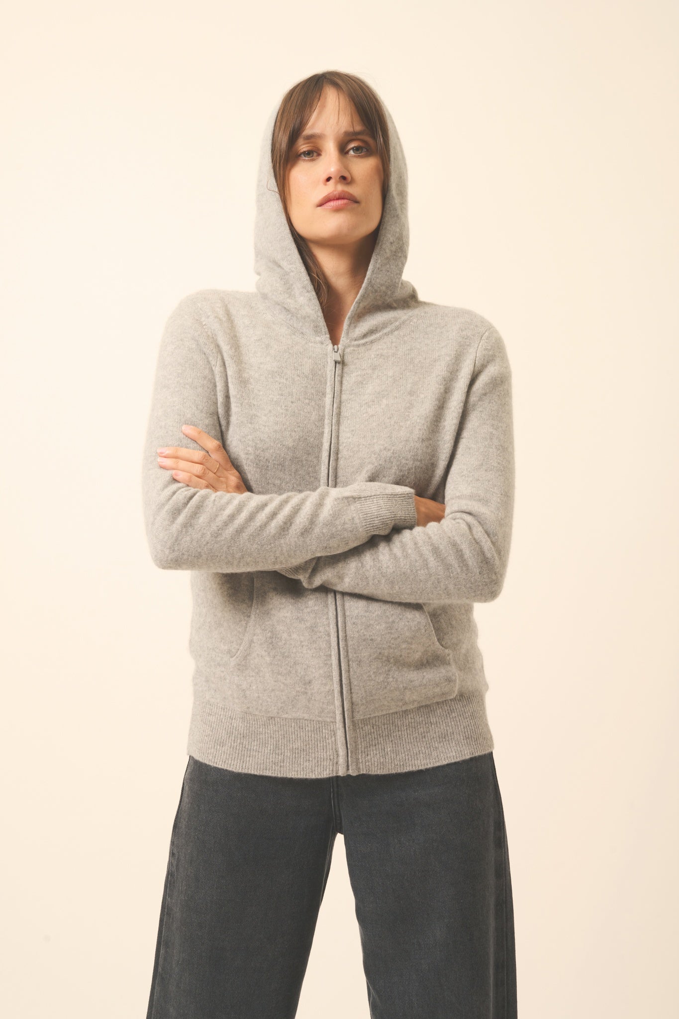 DEBBIE zip-up hooded cardigan with cloud print