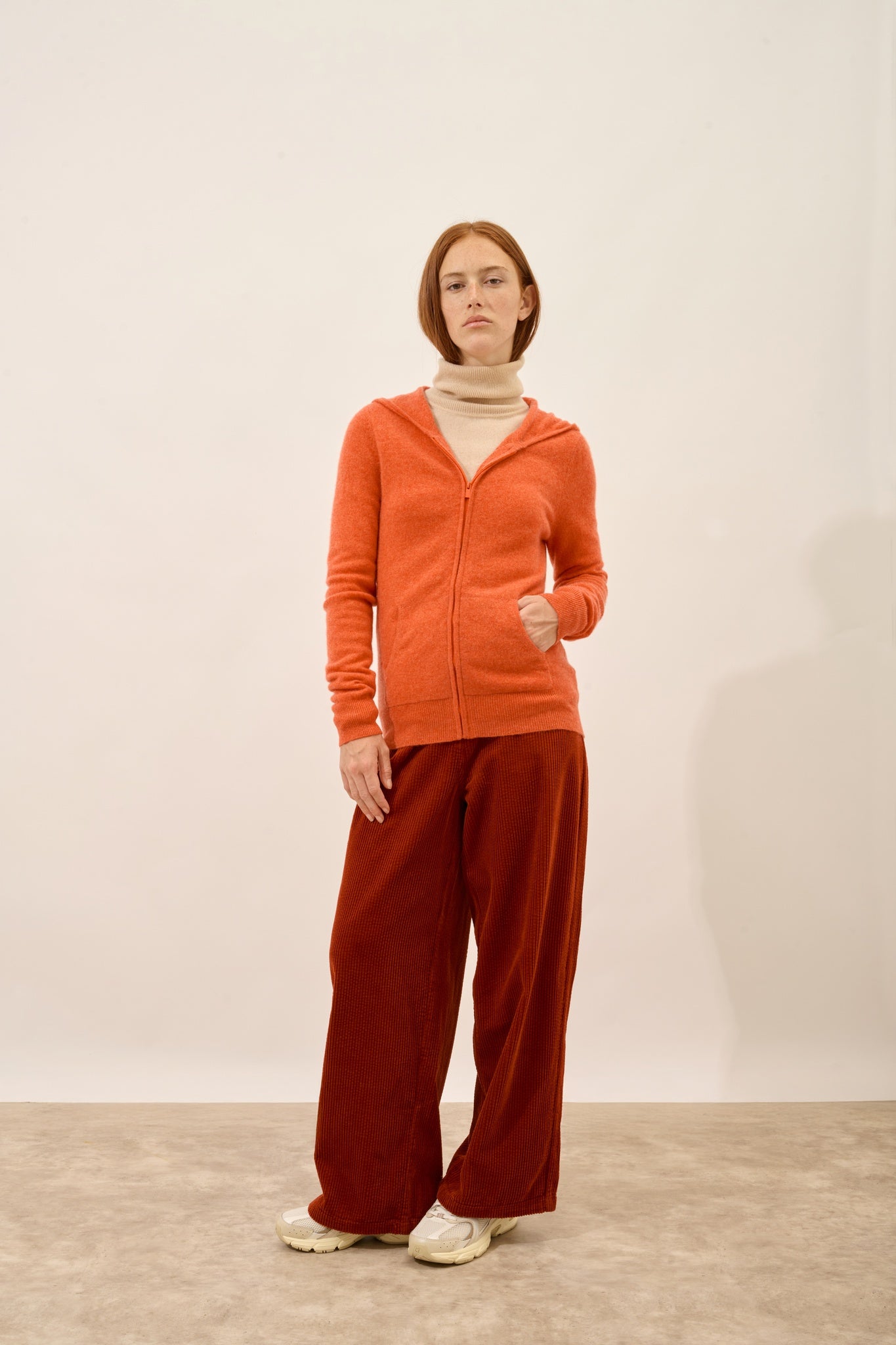 DEBBIE gilet col zippé capuche orange chiné