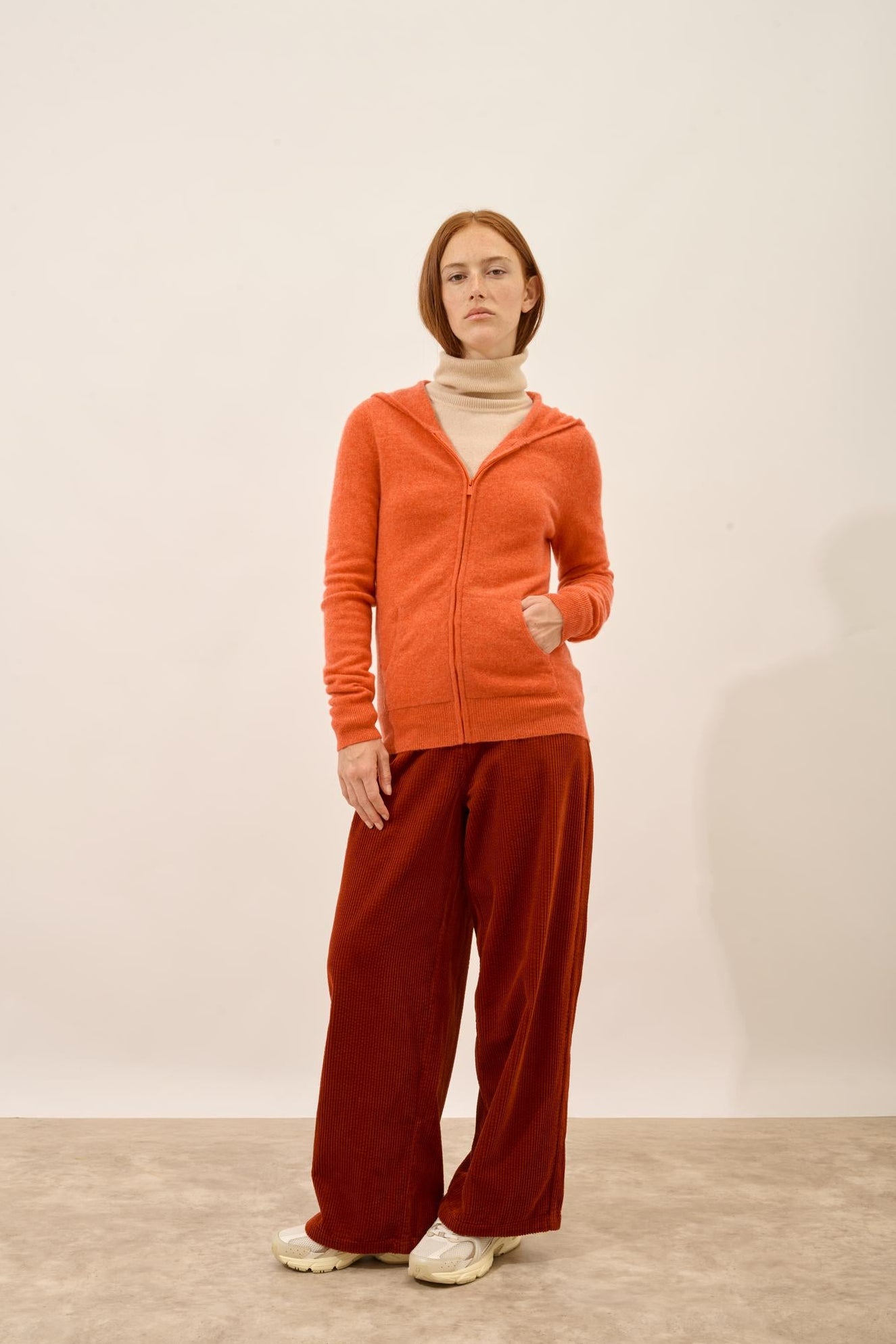 DEBBIE orange mottled hooded zip-neck cardigan