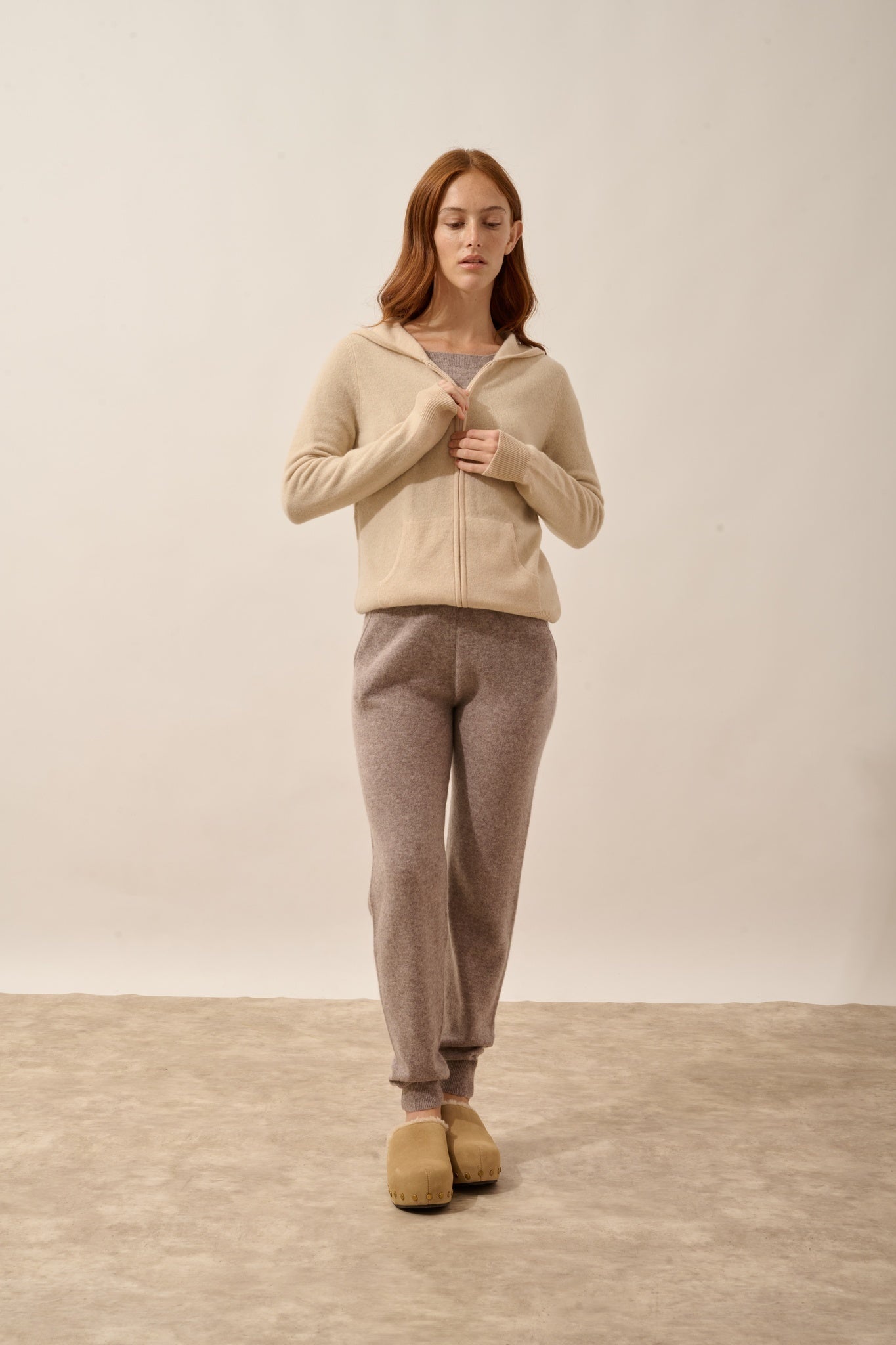 DEBBIE zip-up hooded cardigan in sand