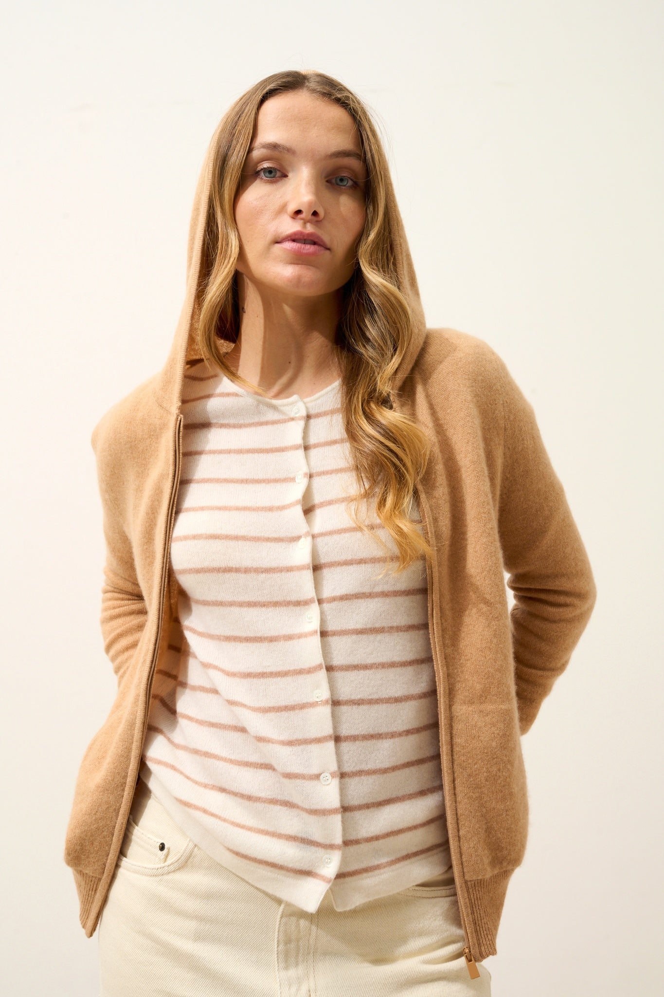 DEBBIE sahara hooded zip-neck cardigan