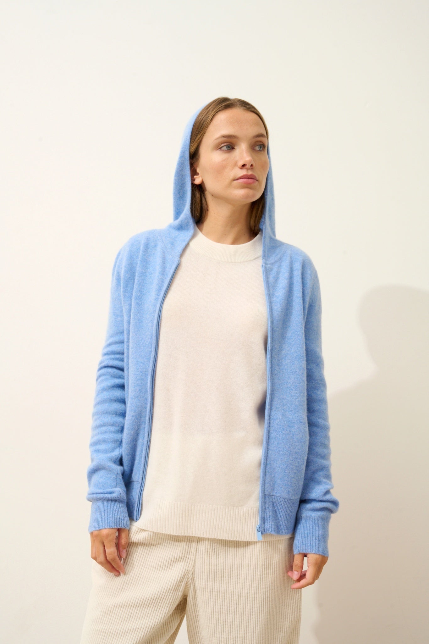 DEBBIE sky hooded zip-neck vest