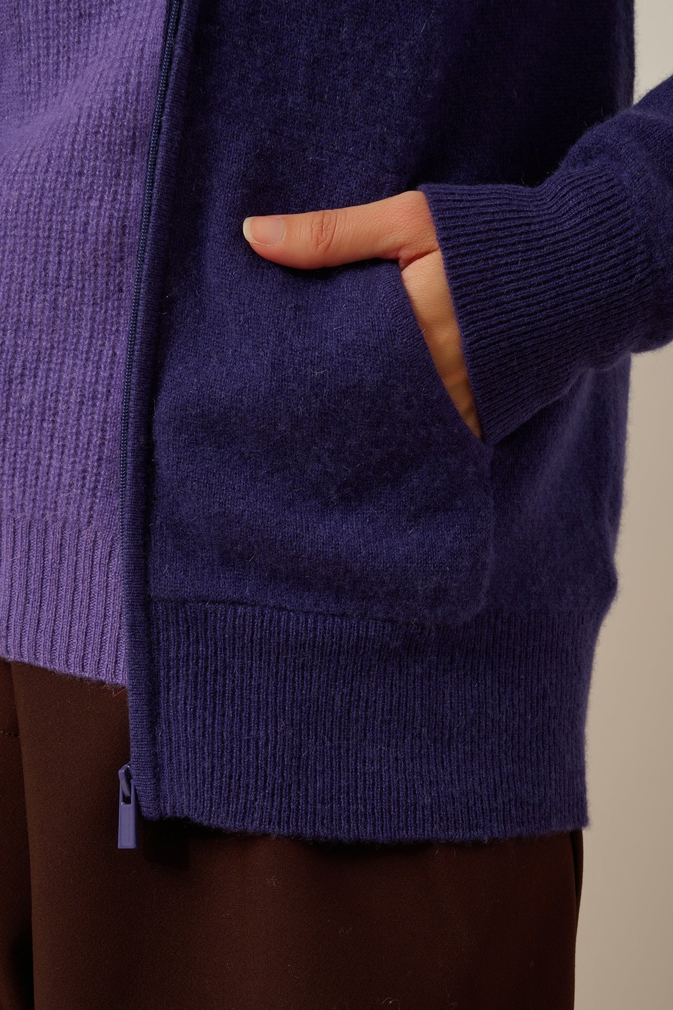 DEBBIE purple zip-up hooded cardigan