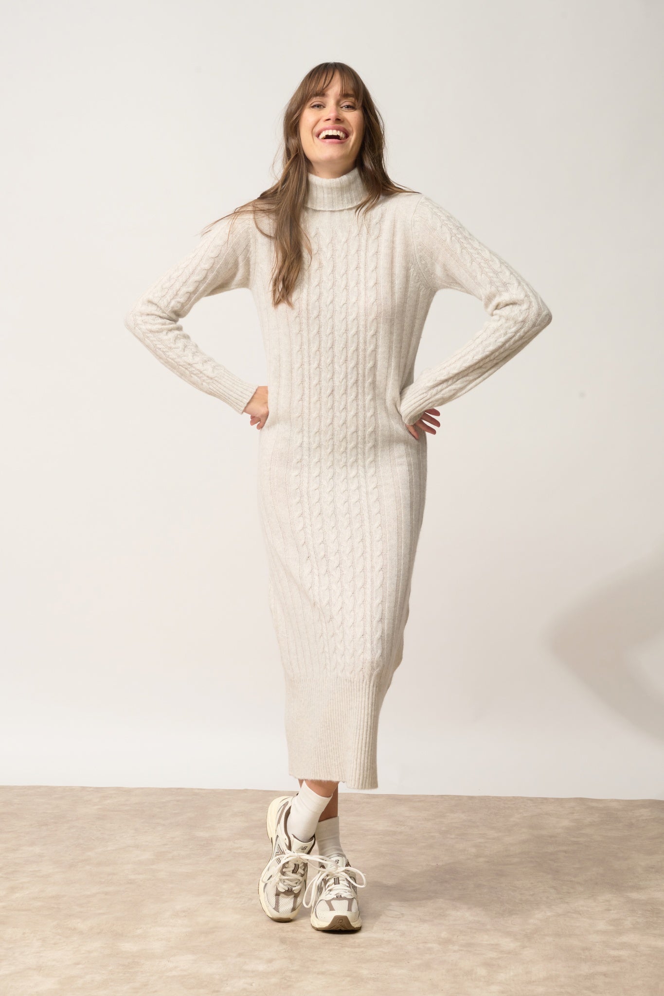 DOLKAR robe col roulé gris clair chiné