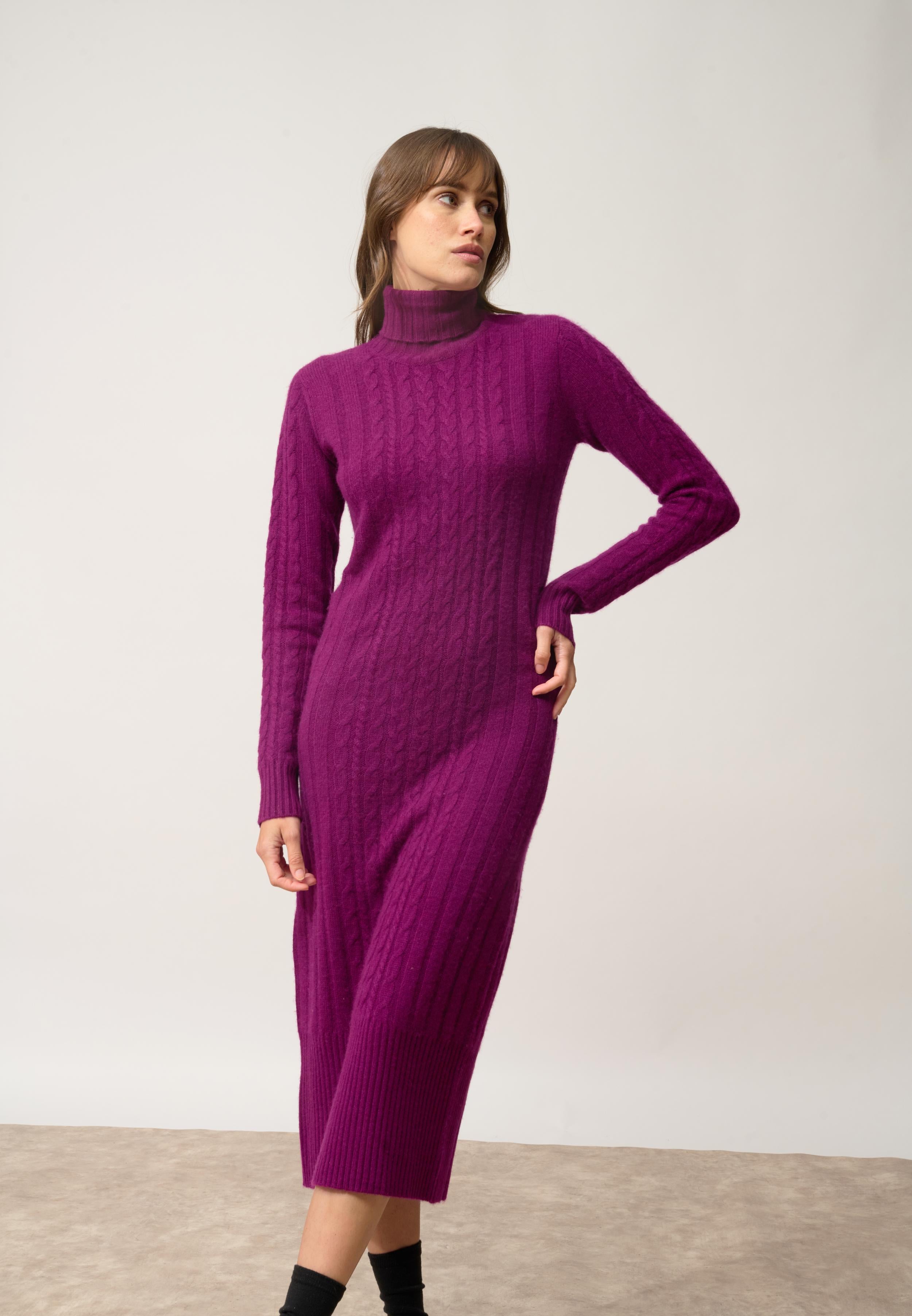 DOLKAR robe col roulé prune