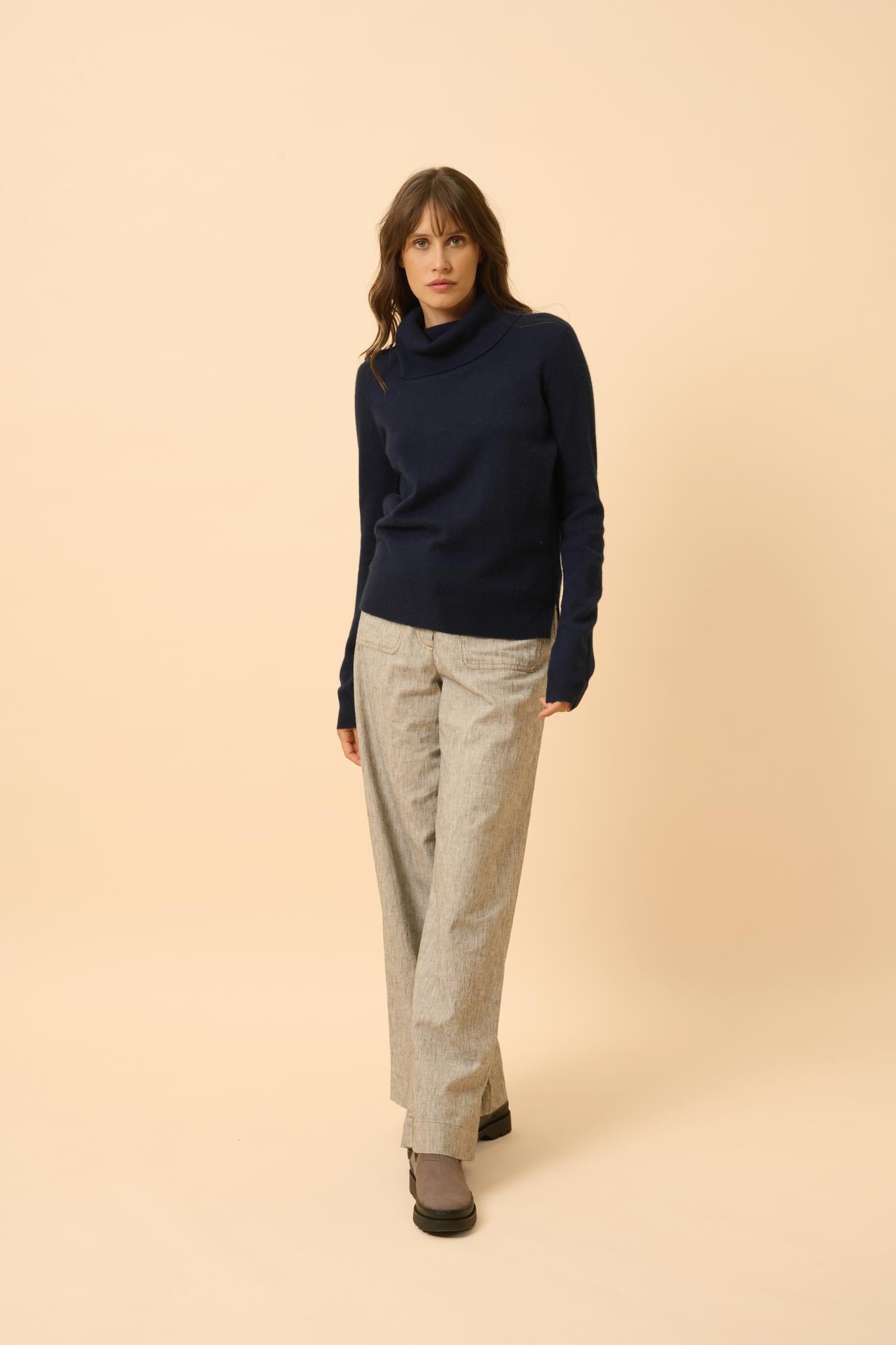 DONATELLA pull col roulé navy