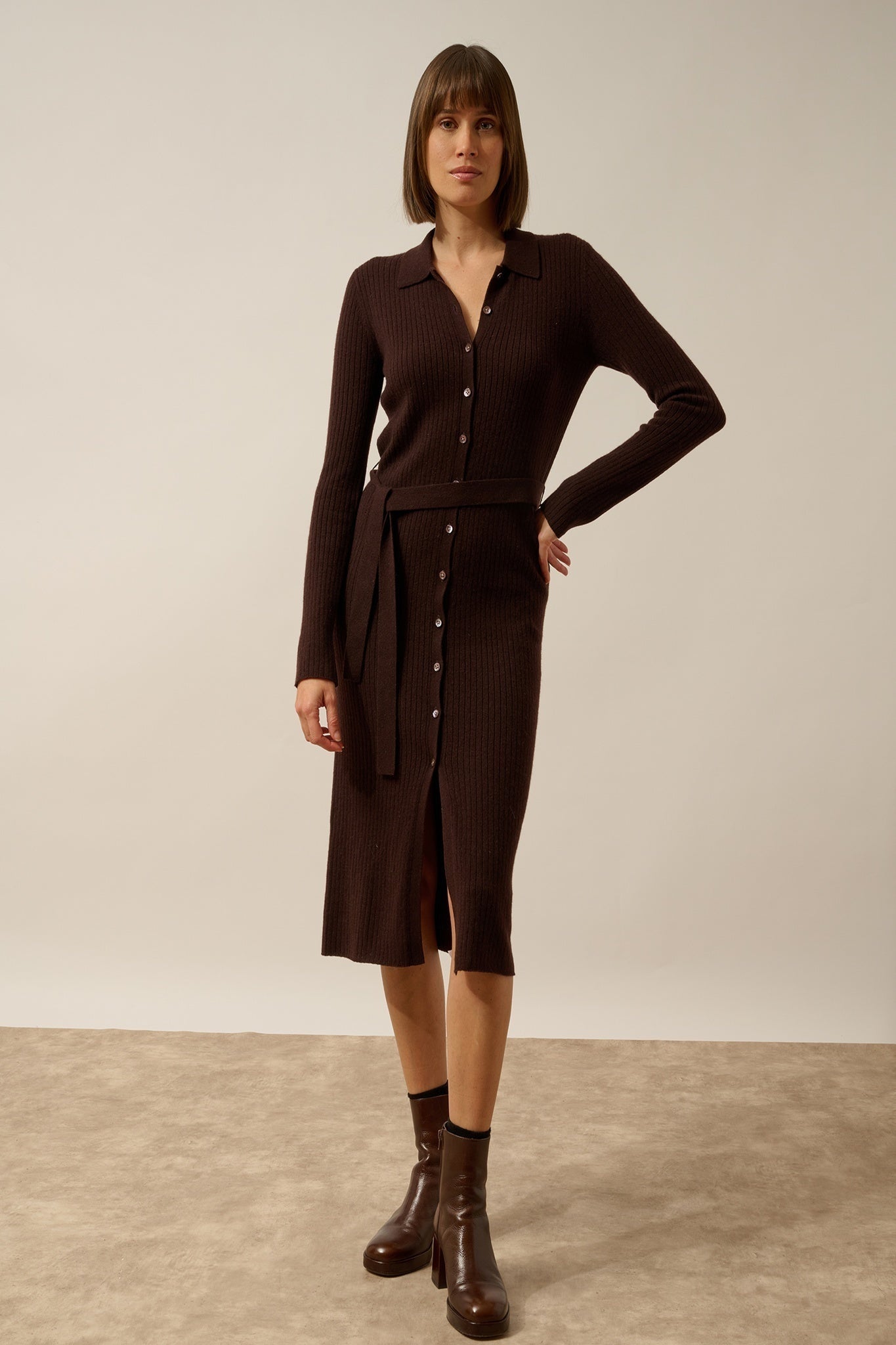 DORY robe col polo choco