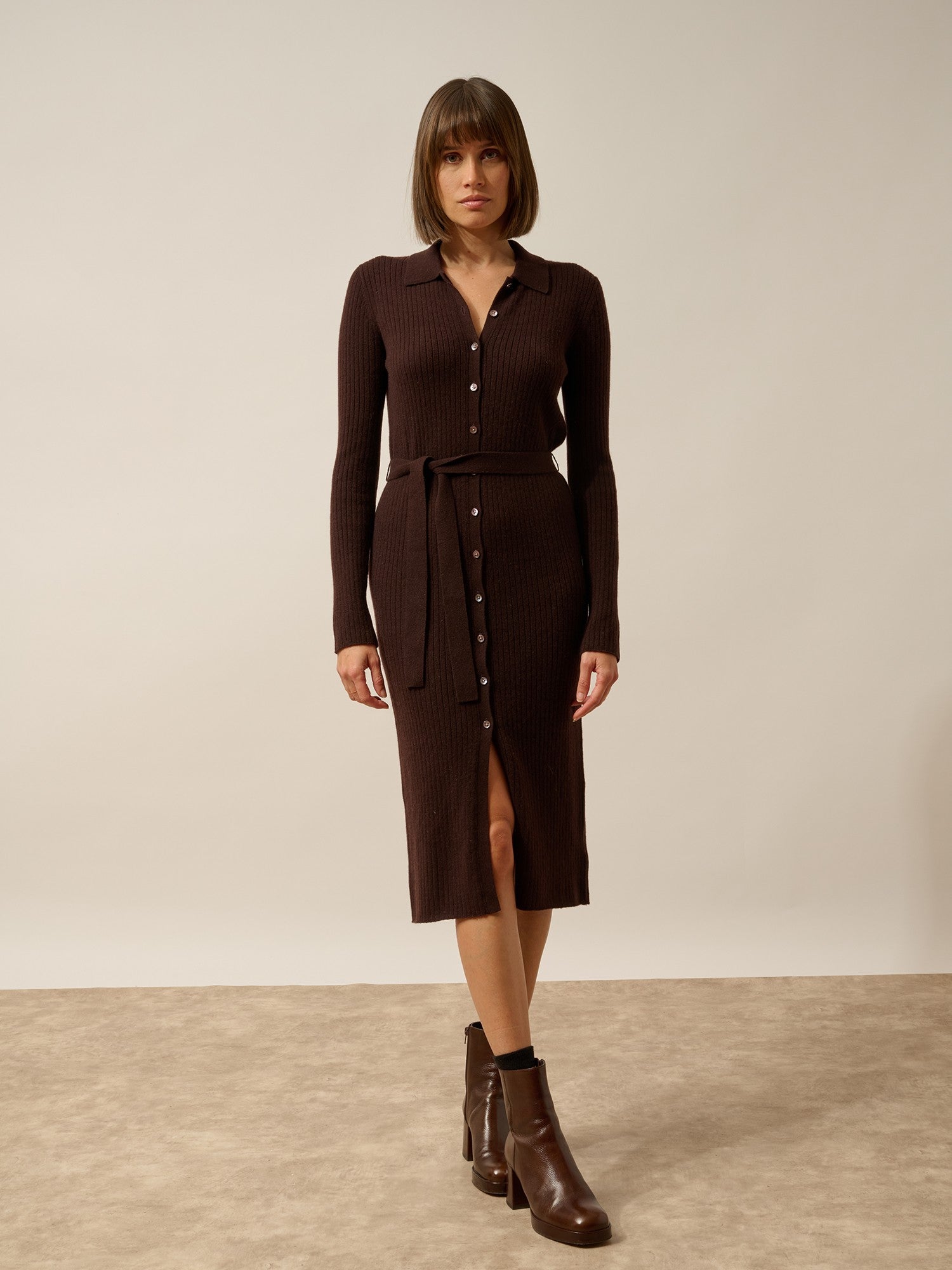 chocolate brown polo neck dress