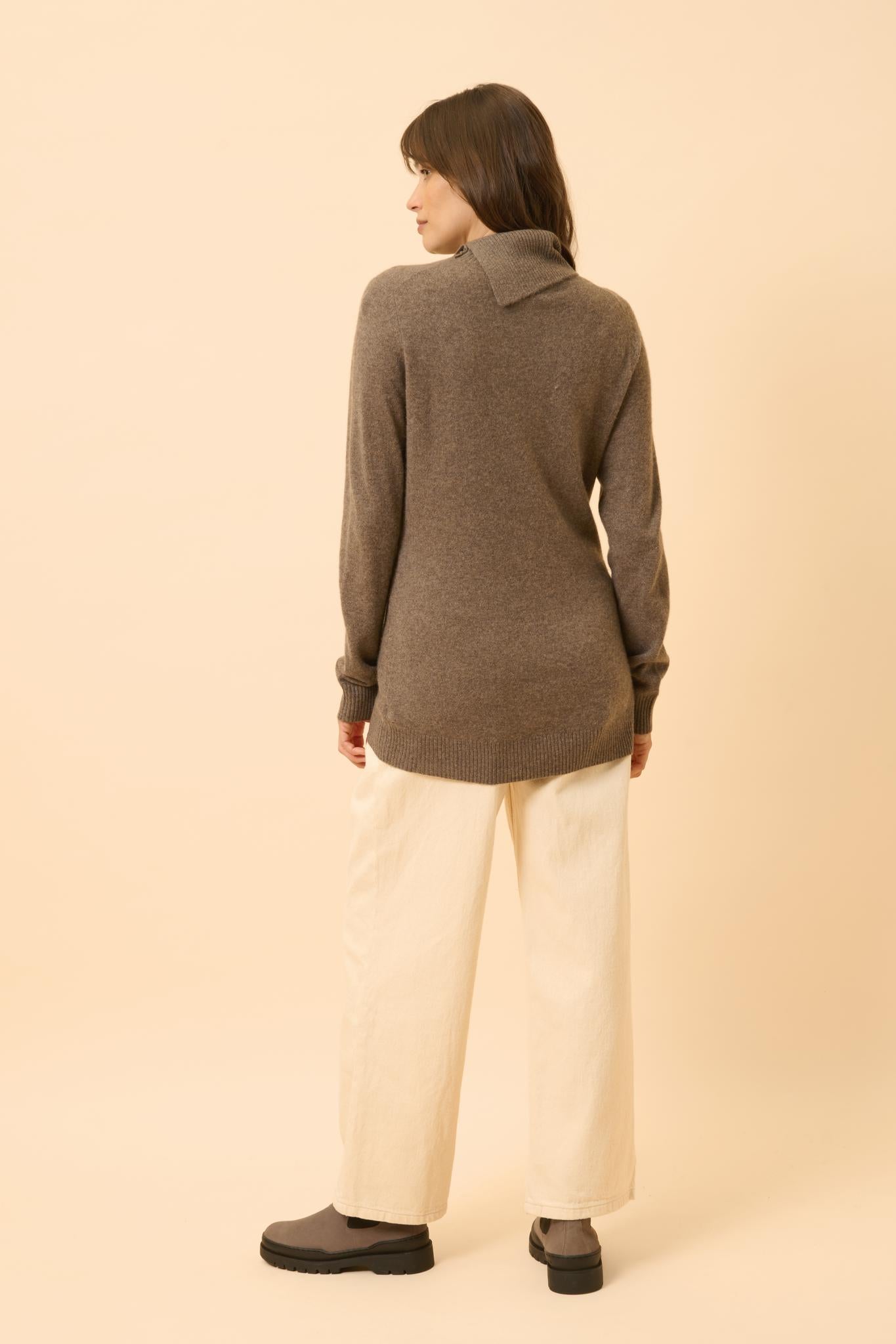 DUNDEE pull col roulé taupe chiné