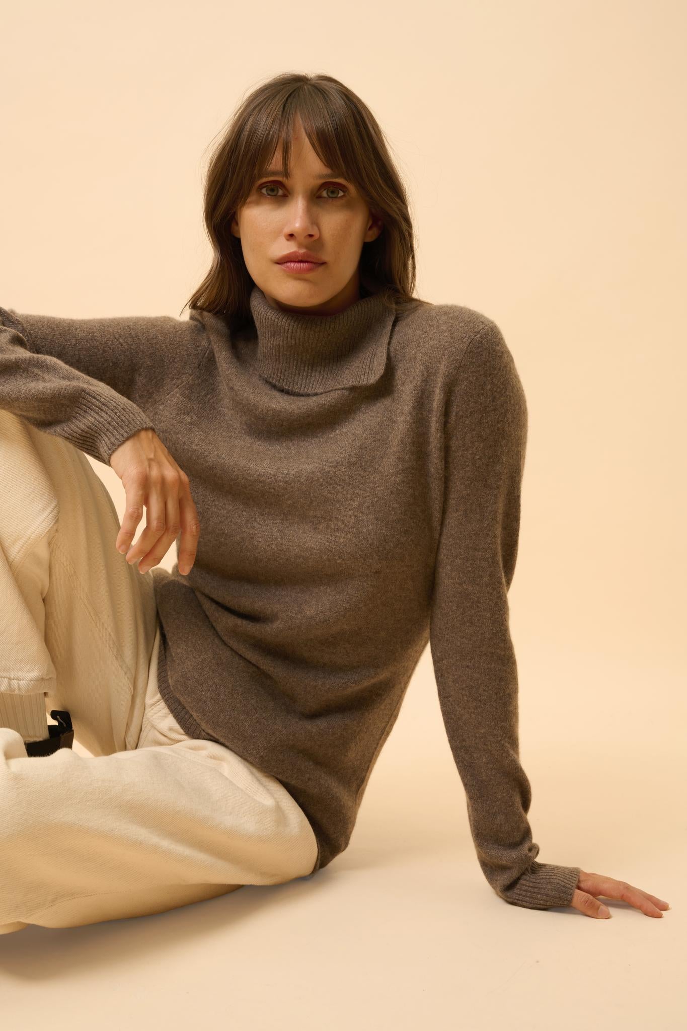 DUNDEE pull col roulé taupe chiné
