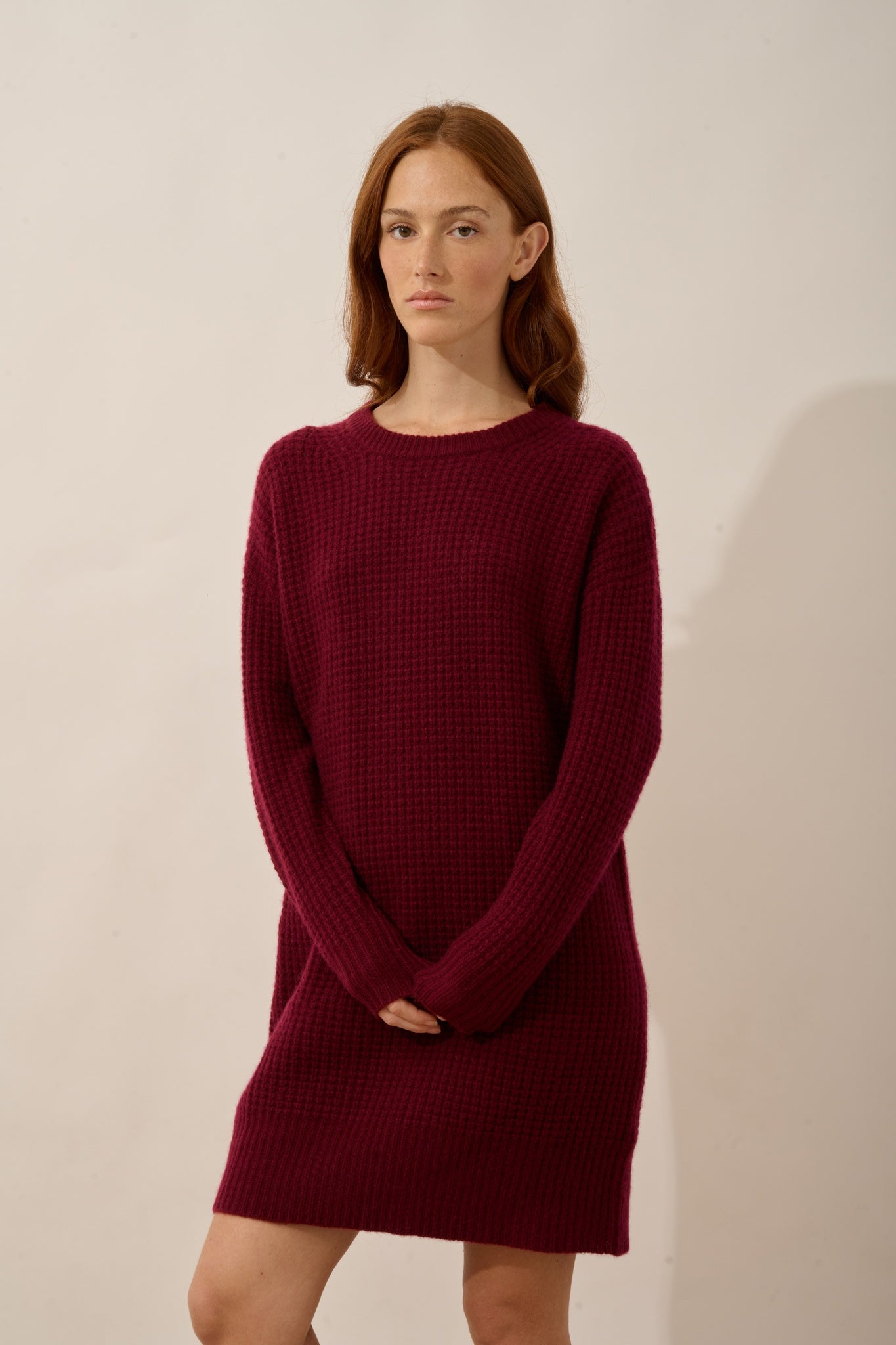 ELENA robe col rond 6 fils bordeaux