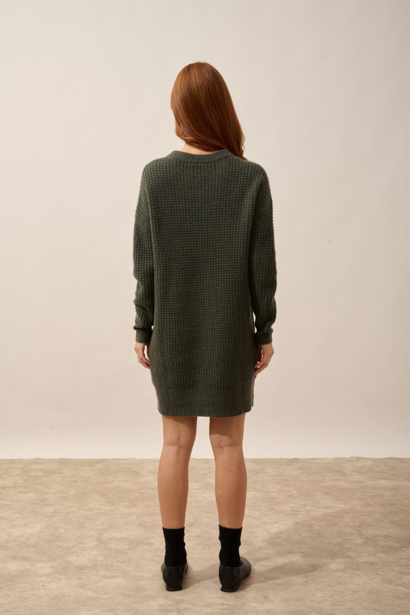 ELENA round neck dress, 6-ply khaki heather