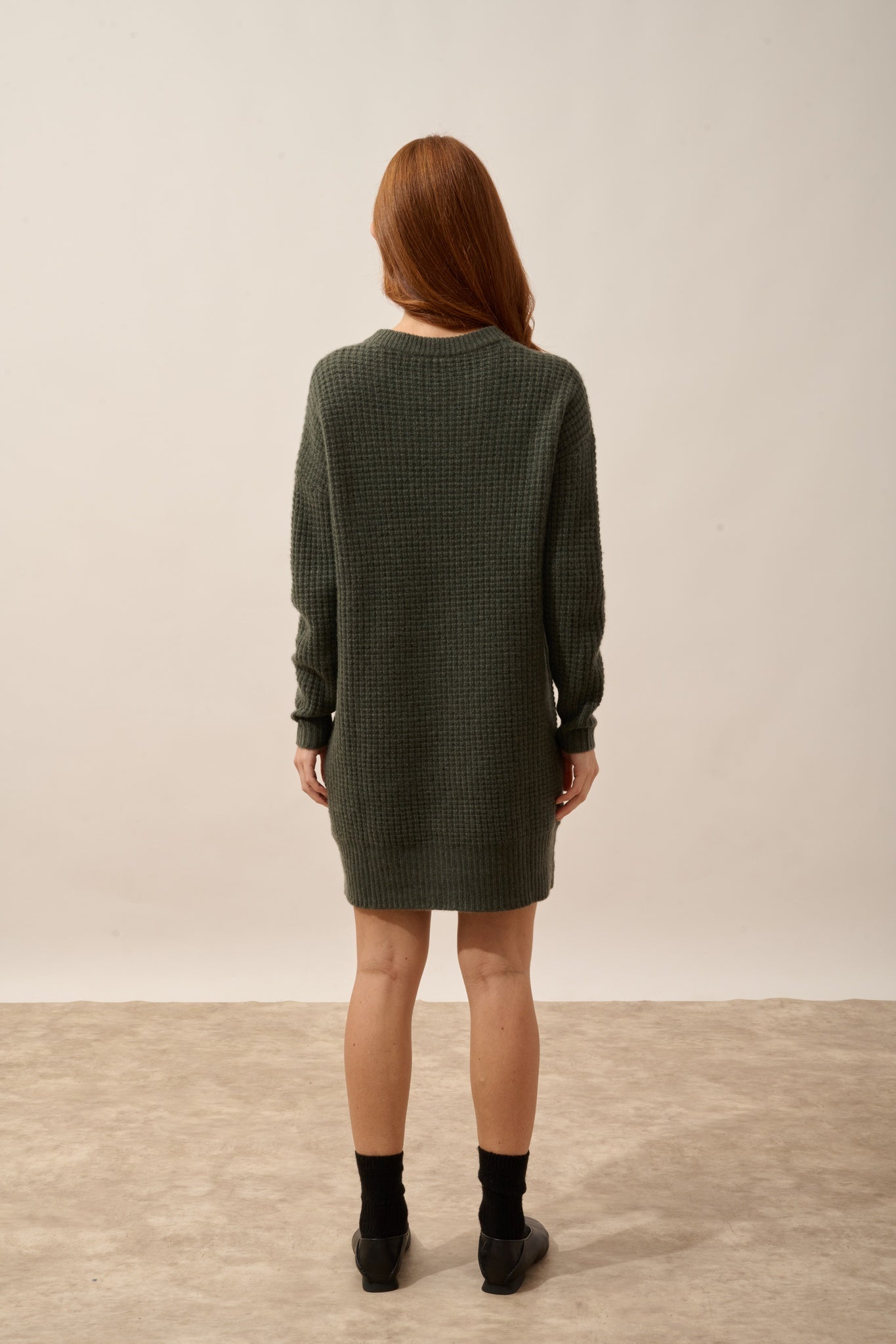 ELENA robe col rond 6 fils kaki chiné