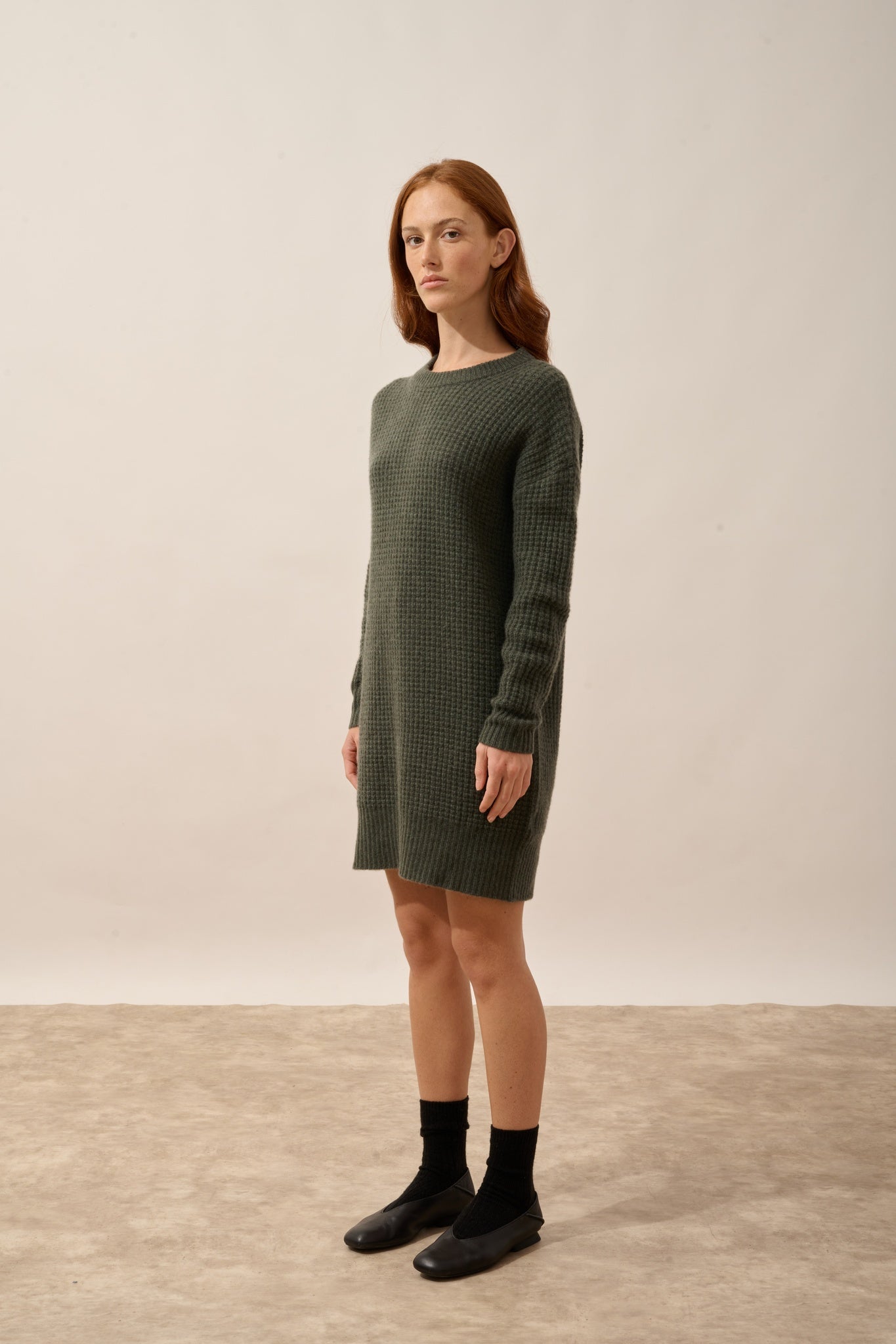 ELENA robe col rond 6 fils kaki chiné