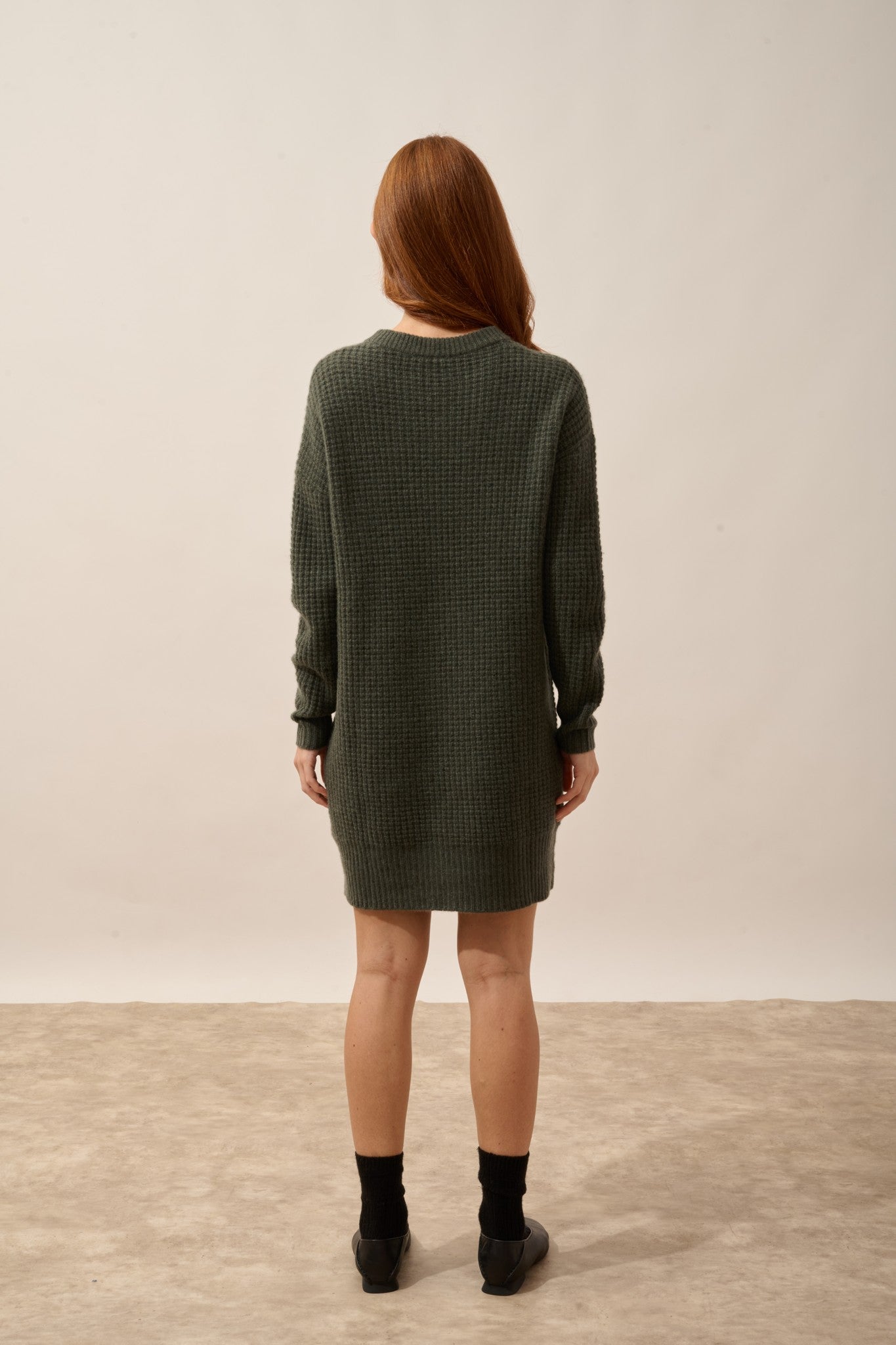 elena robe col rond 6 fils kaki chiné