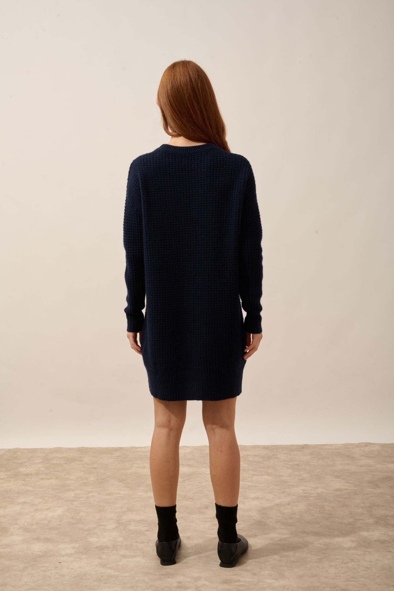 ELENA navy 6-thread round neck dress