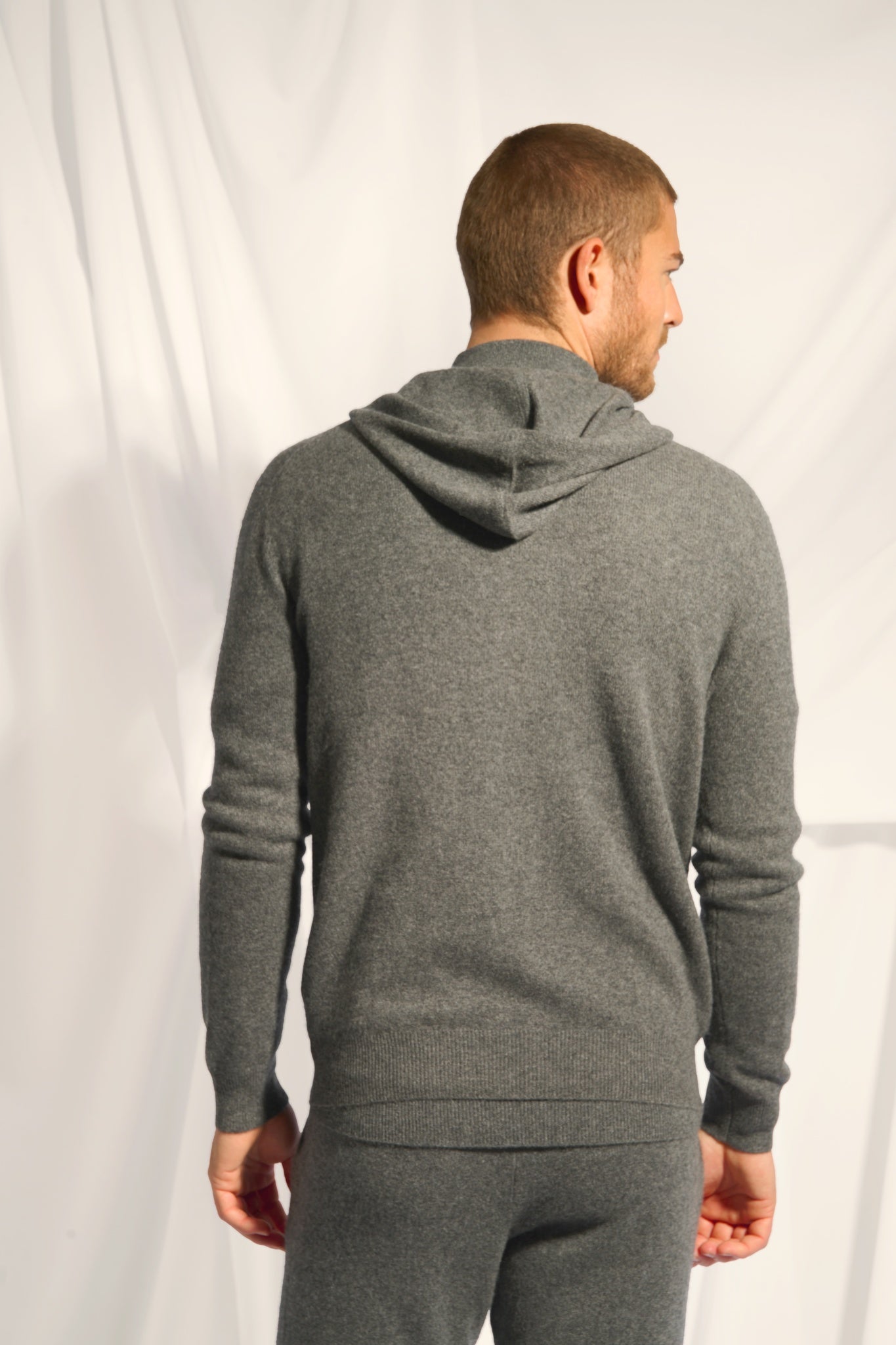 ELLIOT gilet col zippé capuche anthracite chiné