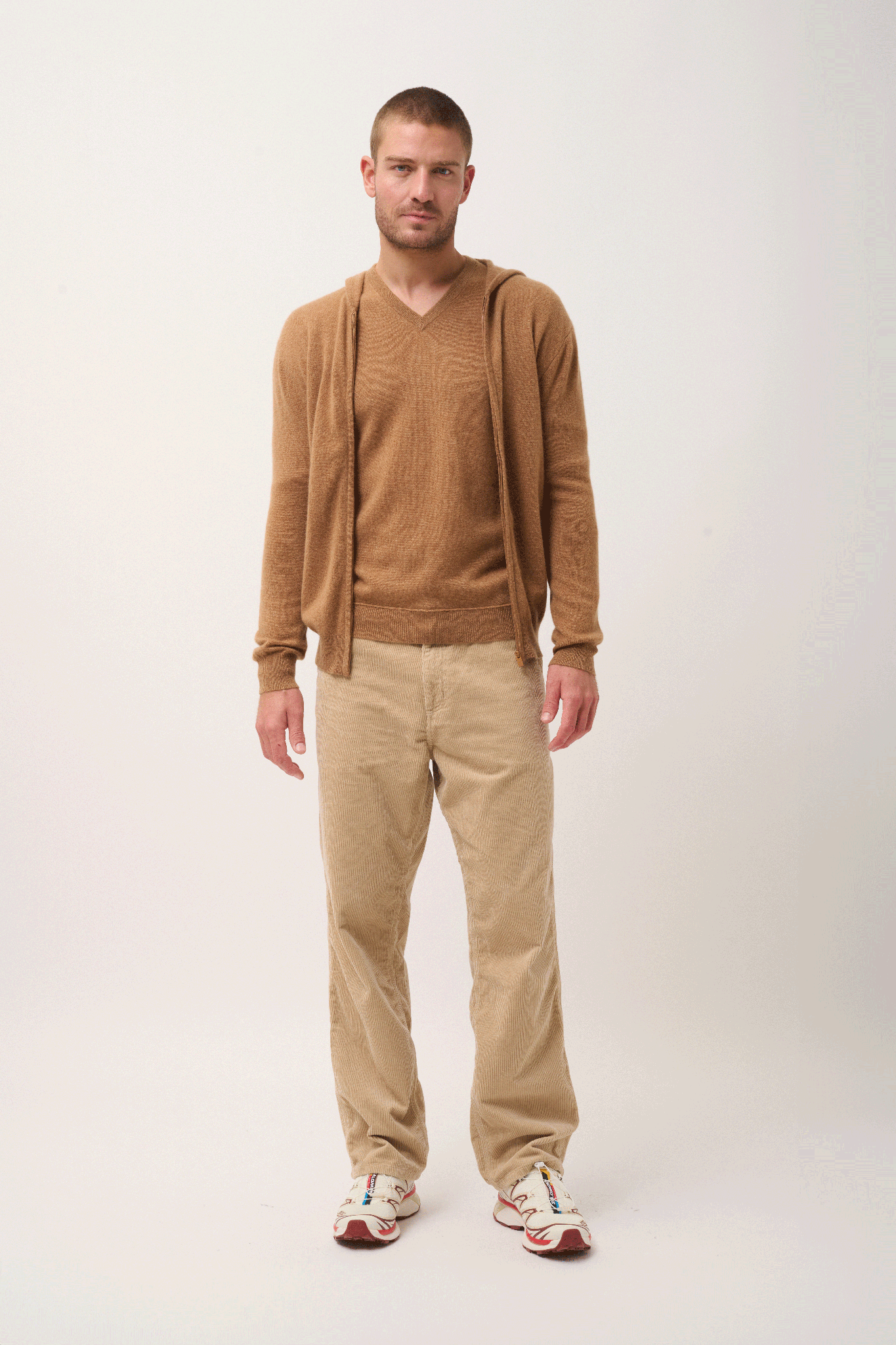 ELLIOT gilet col zippé capuche noisette