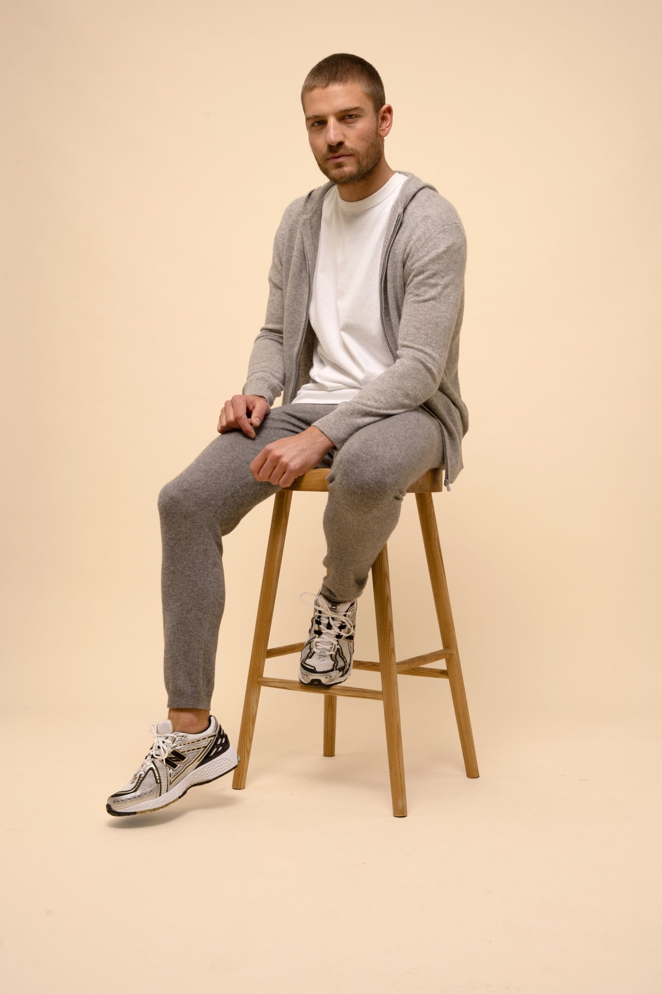 ELLIOT gilet col zippé capuche nuage chiné