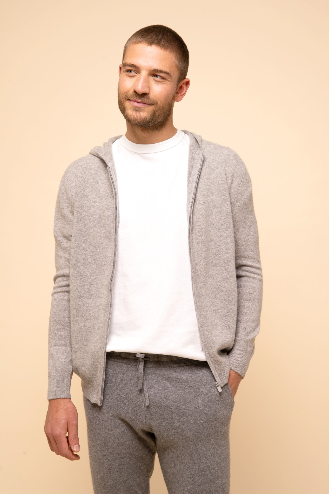 ELLIOT gilet col zippé capuche nuage chiné