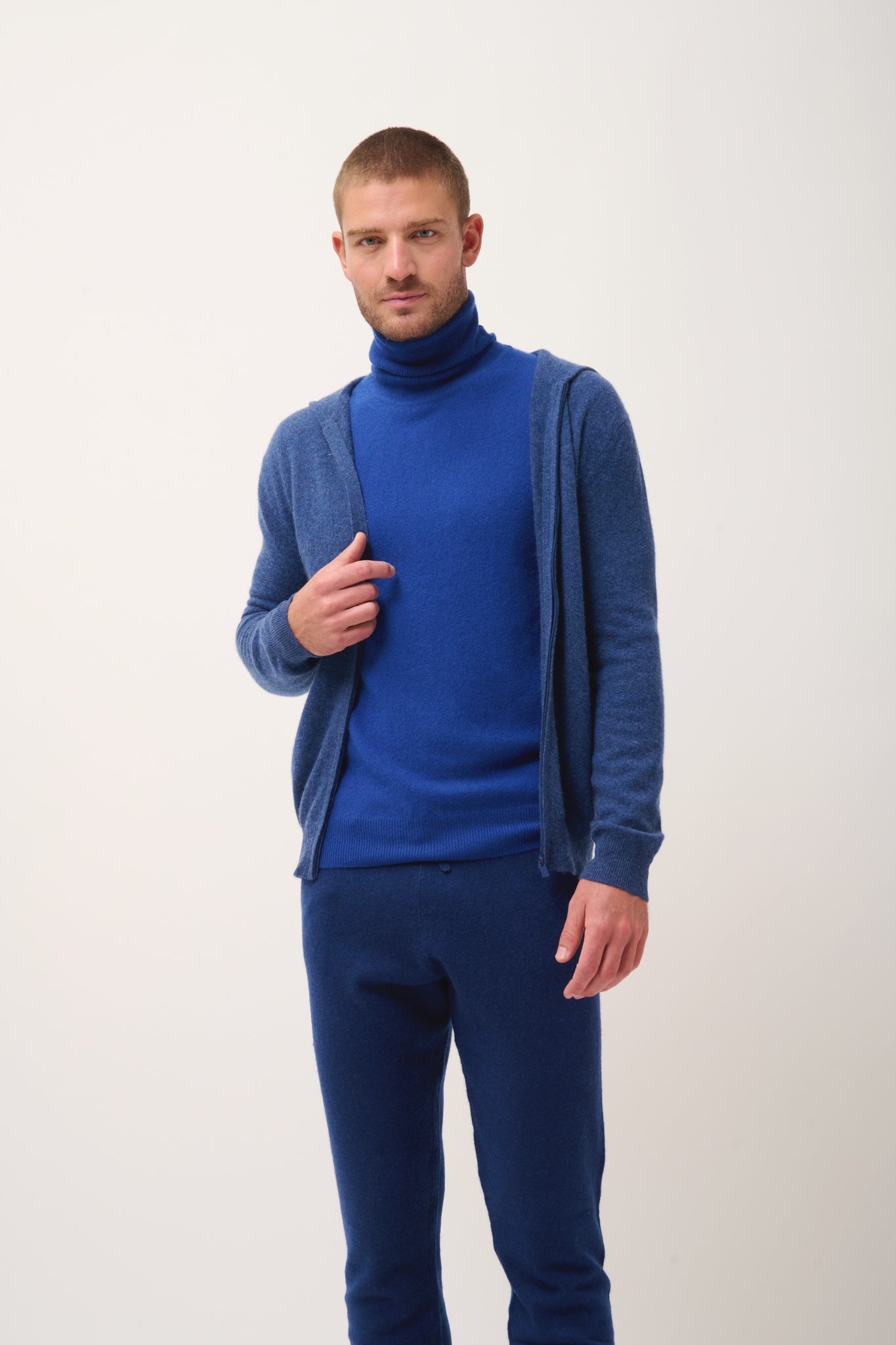 ELLIOT gilet col zippé capuche ocean chiné