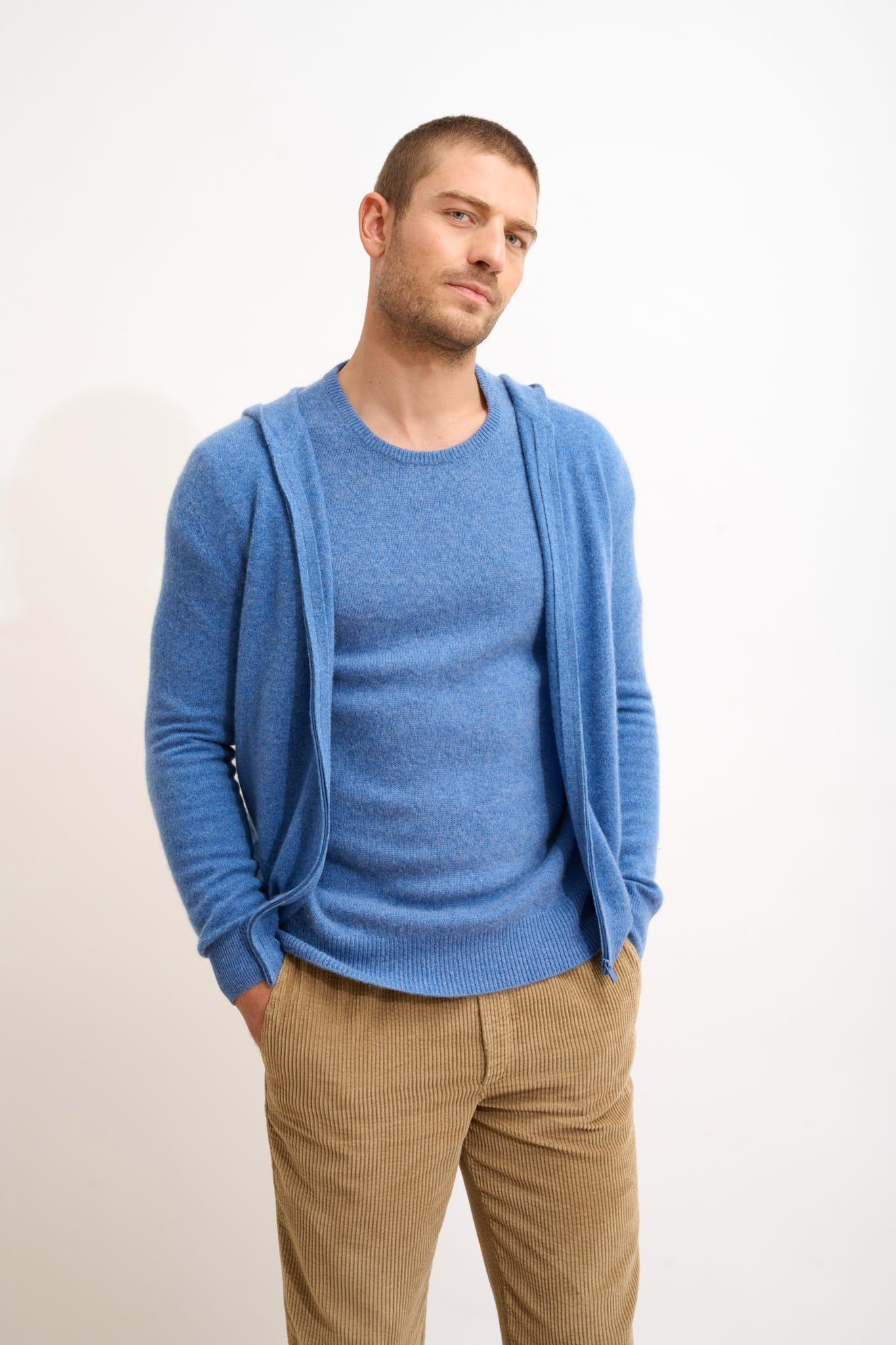 ELLIOT gilet zippé capuche bleu denim