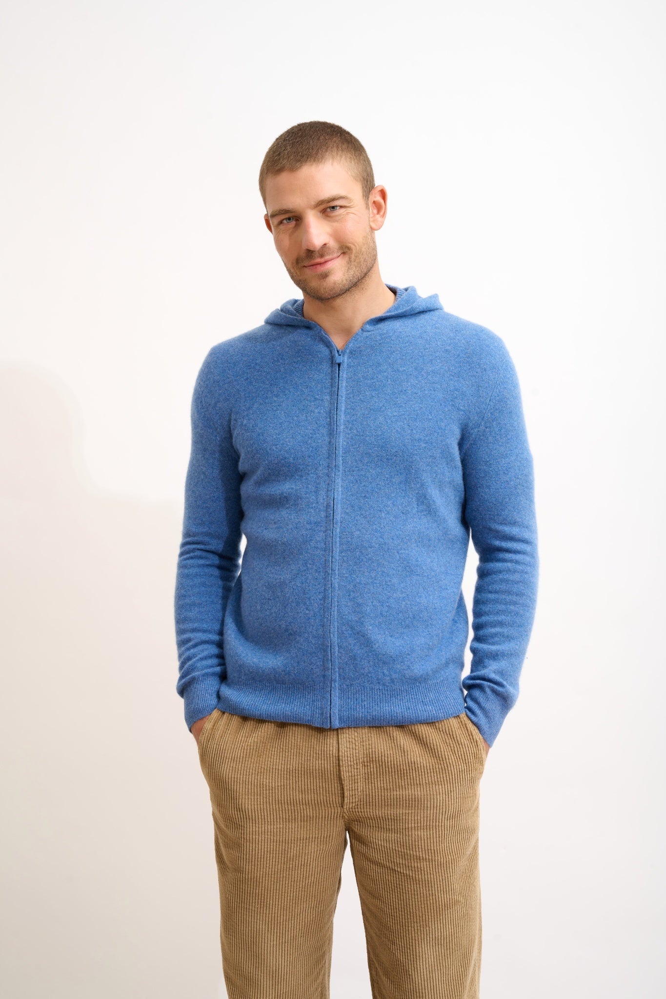 ELLIOT gilet zippé capuche bleu denim