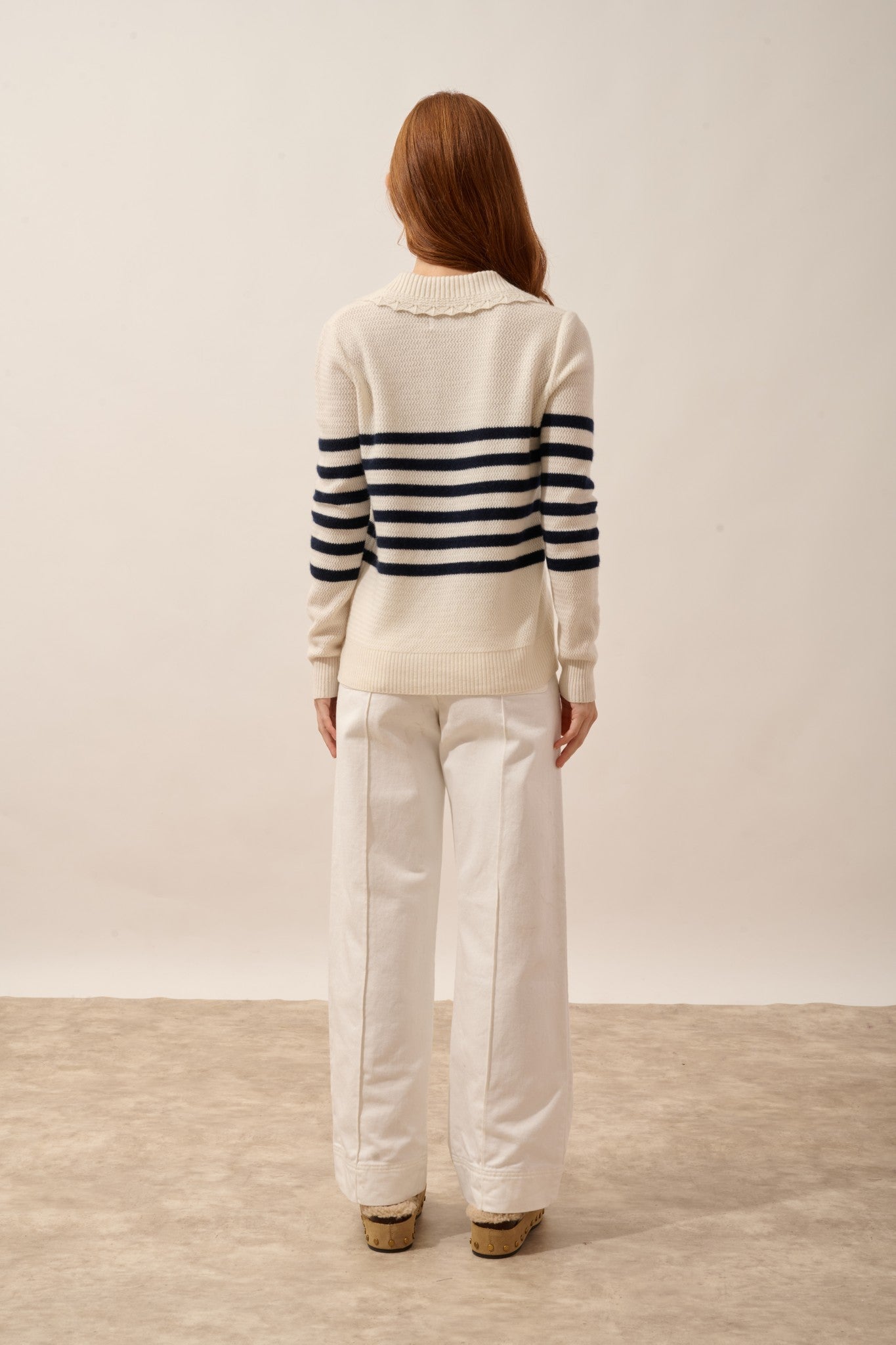 élyane pull col polo ouvert bi-color navy/ivoire