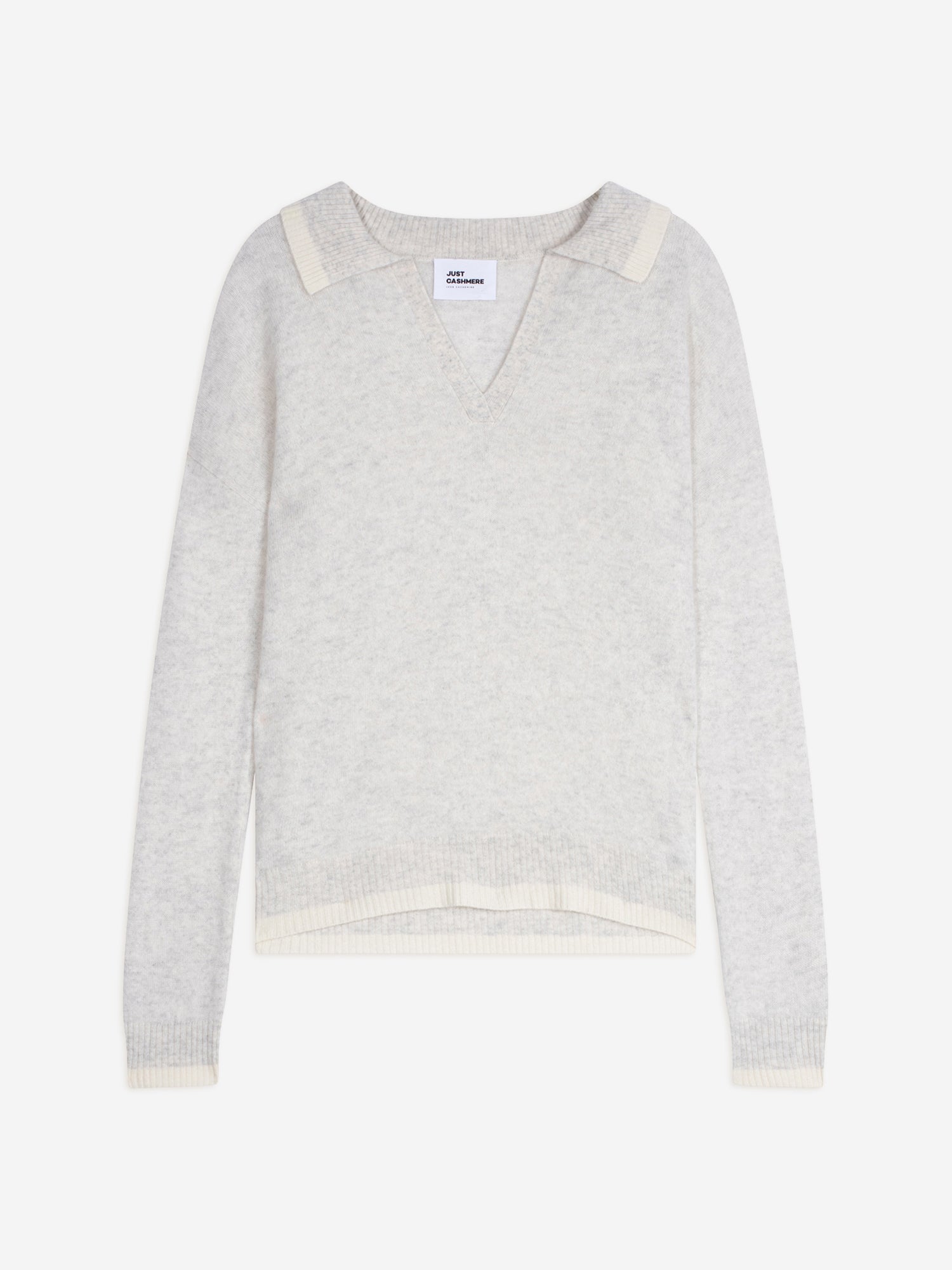 ÉOLIANE polo col v croisé bi-color gris perle chiné/ivoire