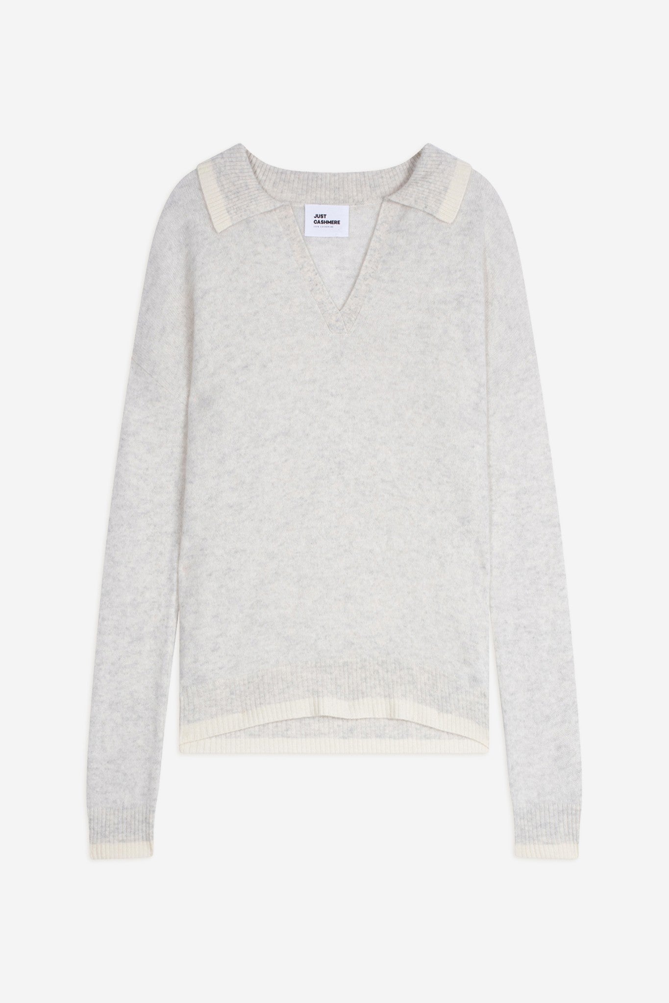 éoliane polo col v croisé bi-color gris perle chiné/ivoire