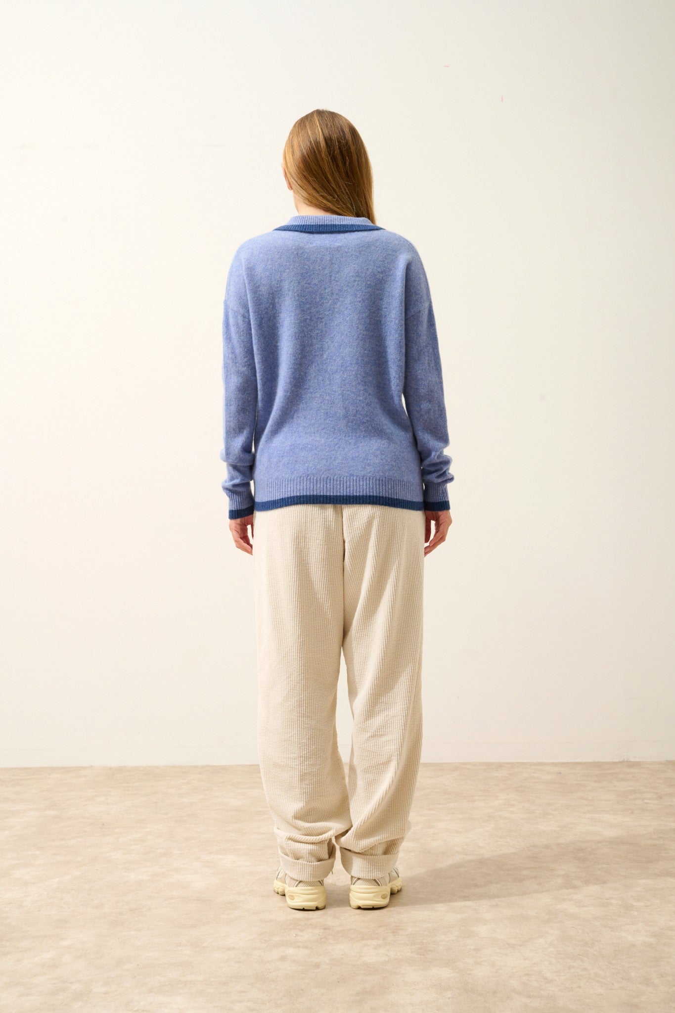 éoliane polo col v croisé bi-color sky chiné/ocean chiné 100% cachemire