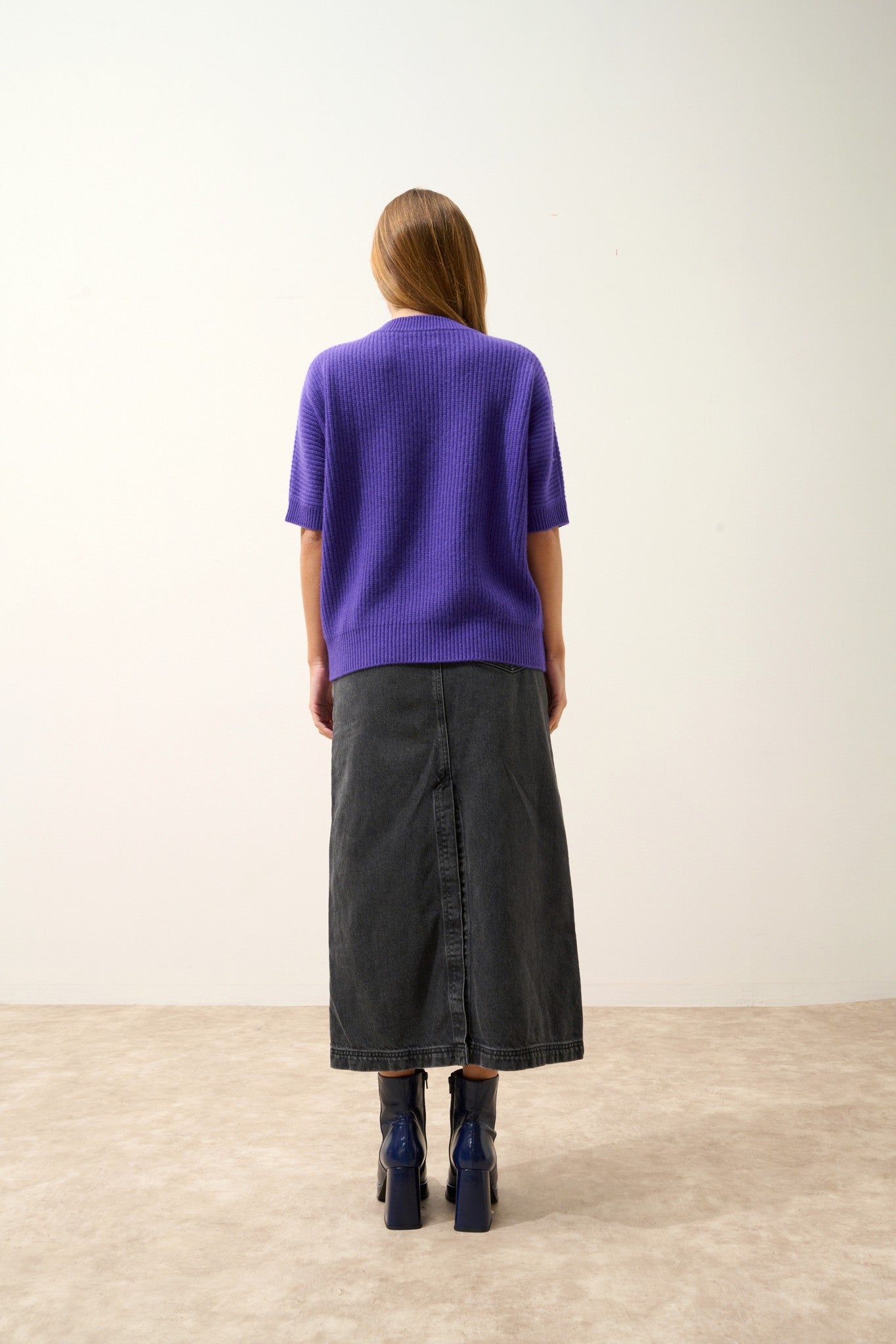 érina t-shirt col bateau chauve souris 4 fils améthyste 100% cachemire