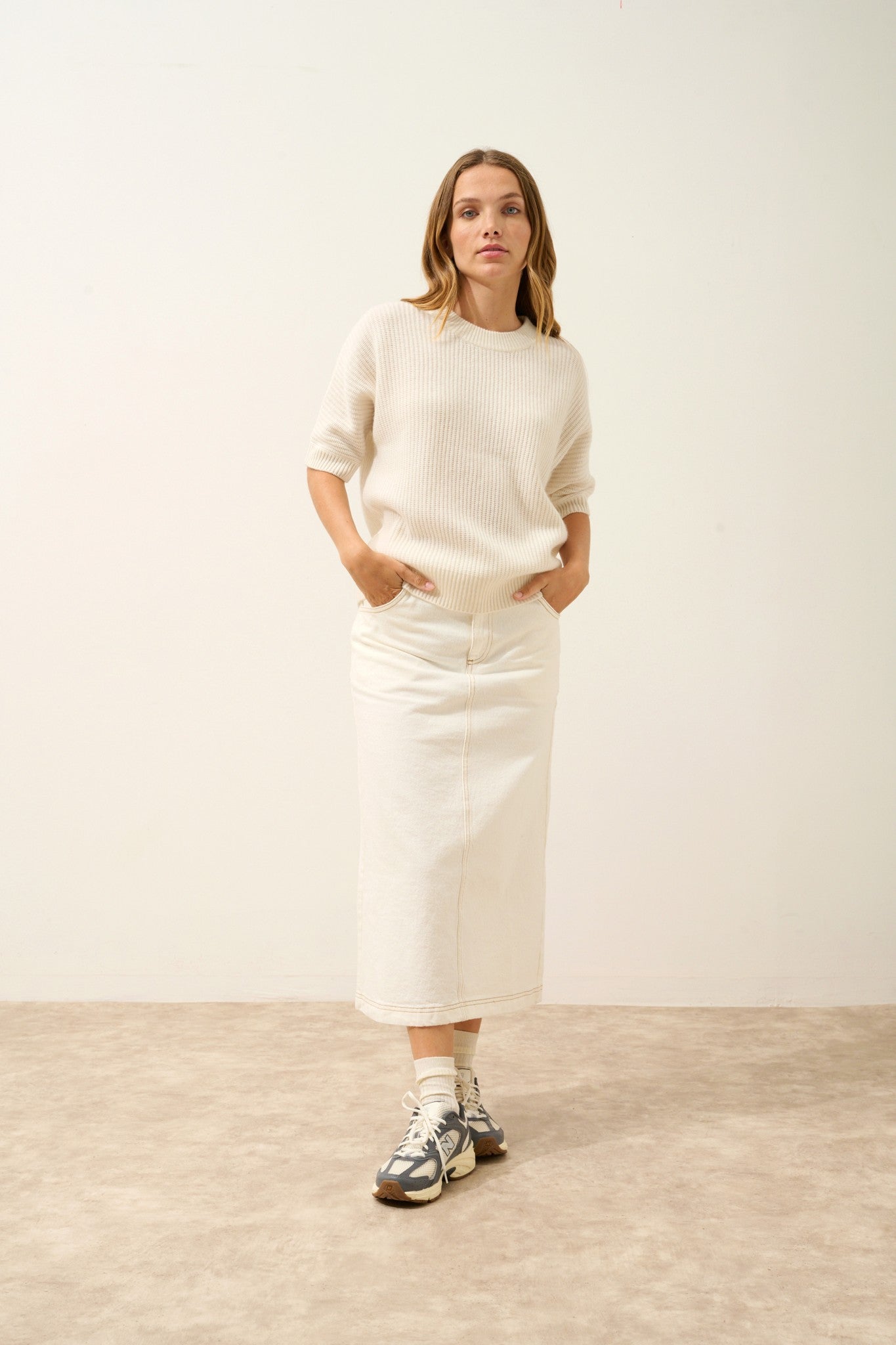 érina t-shirt col bateau chauve souris 4 fils ivoire 100% cachemire