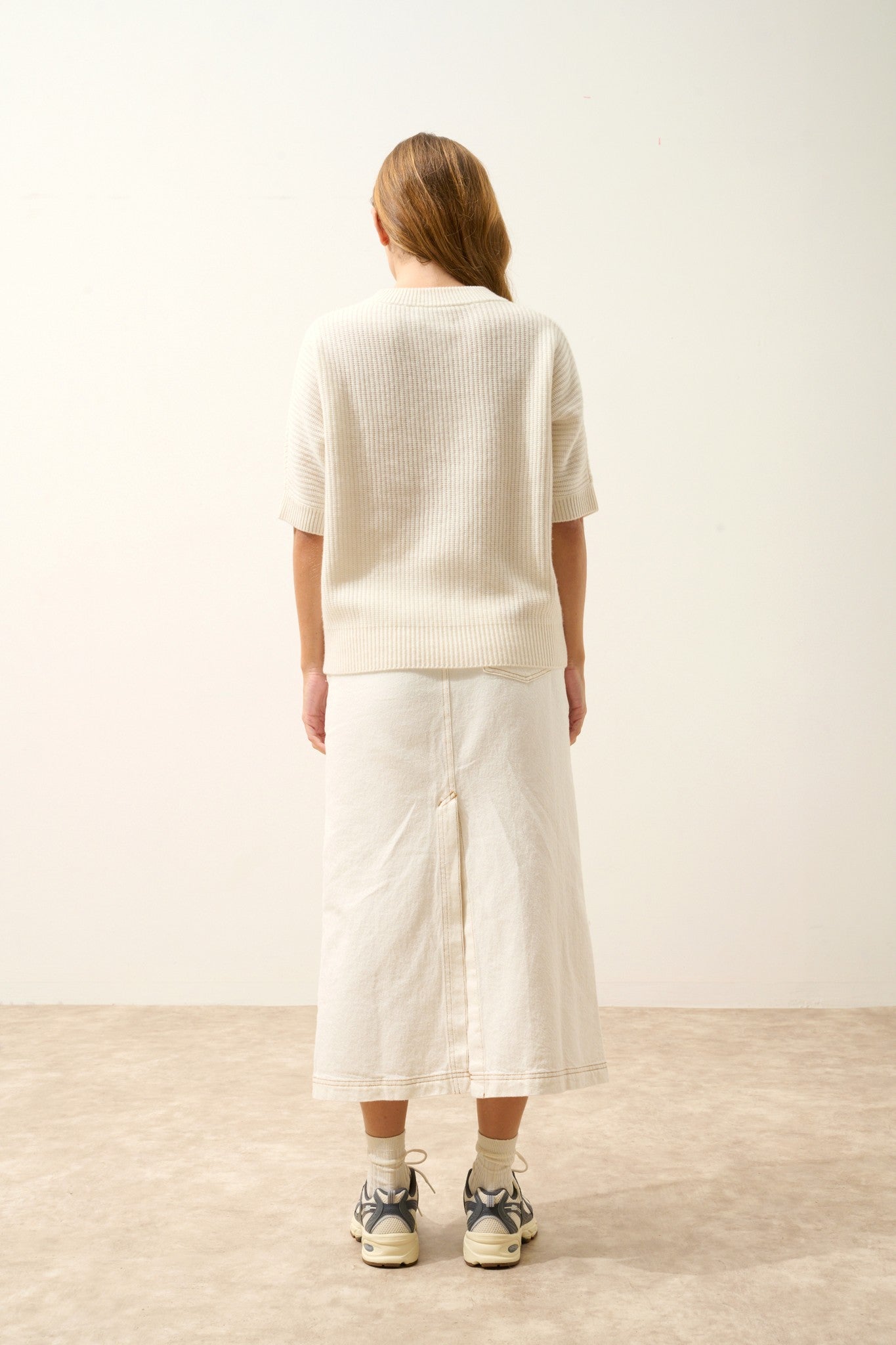 érina t-shirt col bateau chauve souris 4 fils ivoire 100% cachemire