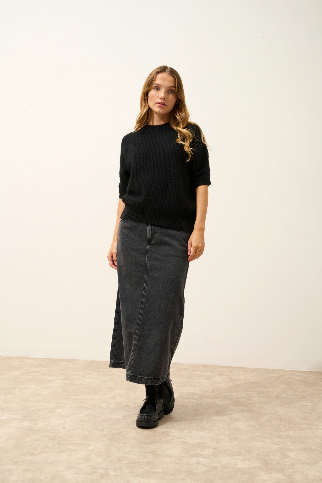 ÉRINA t-shirt col bateau chauve souris 4 fils noir