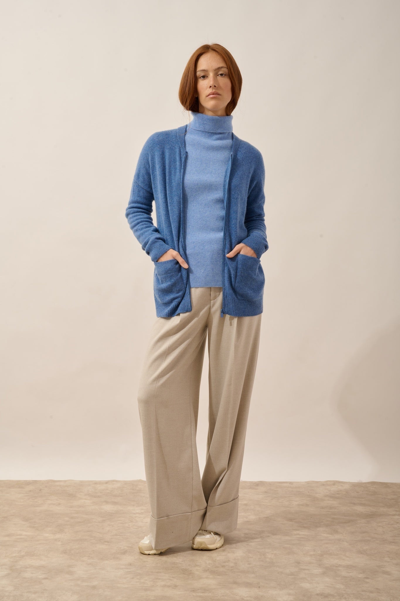 ERVIE blue denim mandarin collar vest