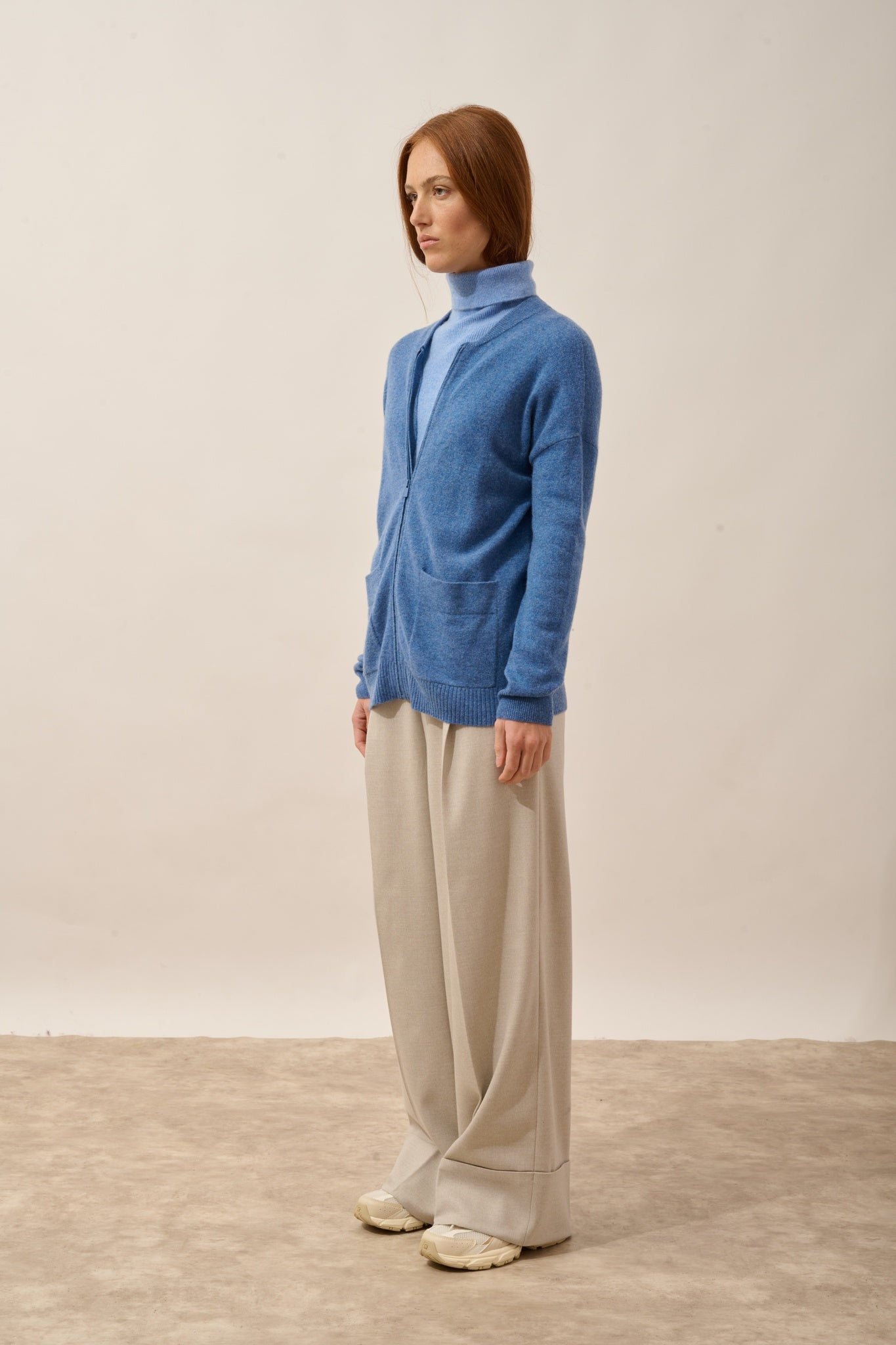 ERVIE gilet col mao bleu denim