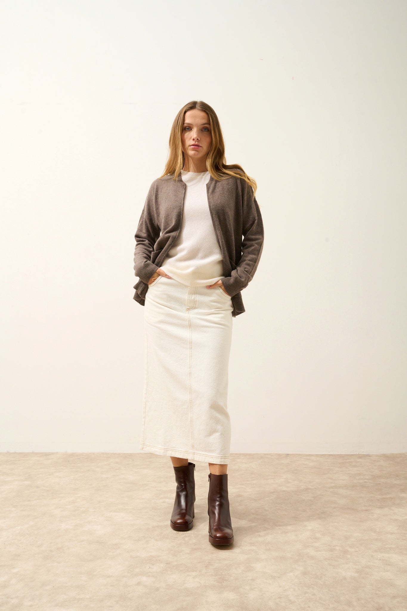 ERVIE gilet col mao taupe chiné