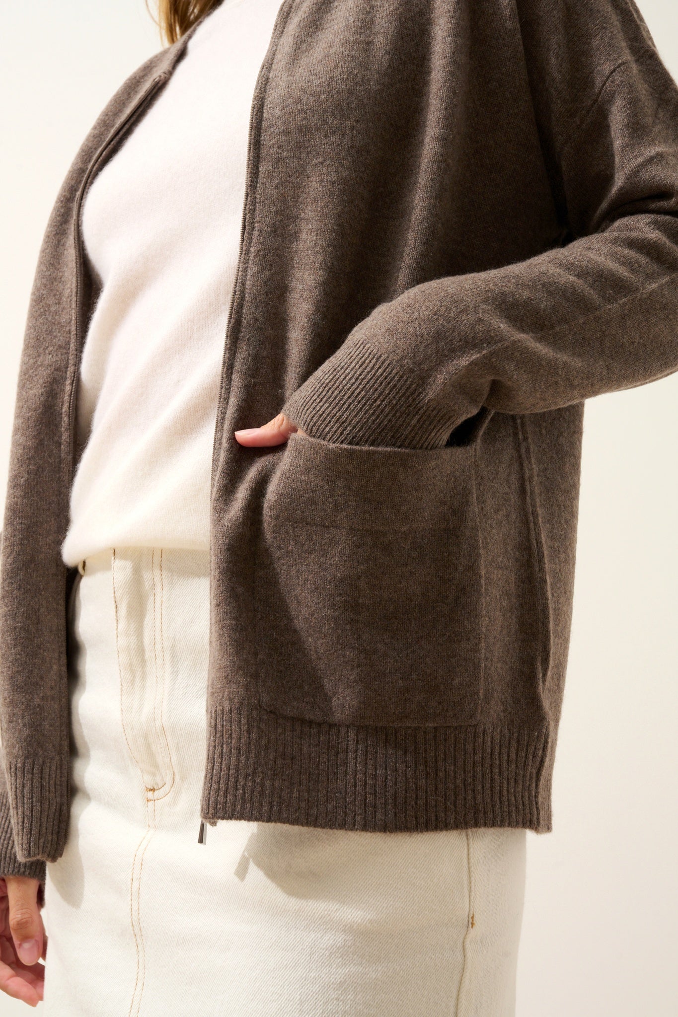 ERVIE gilet col mao taupe chiné