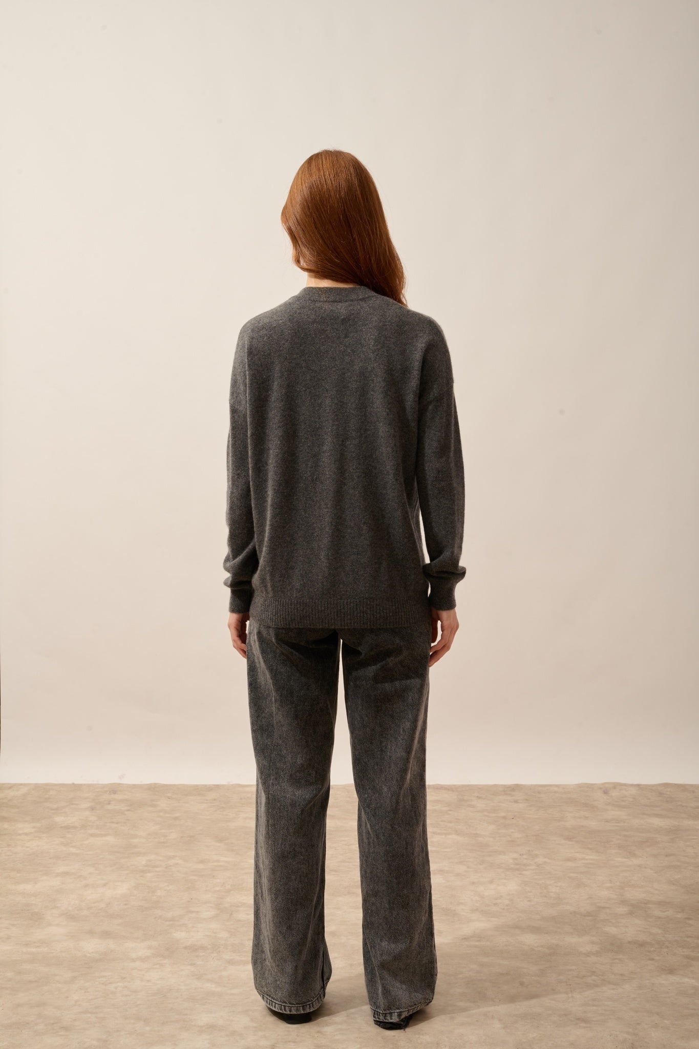 ERVIE anthracite heathered zip-up cardigan with mandarin collar