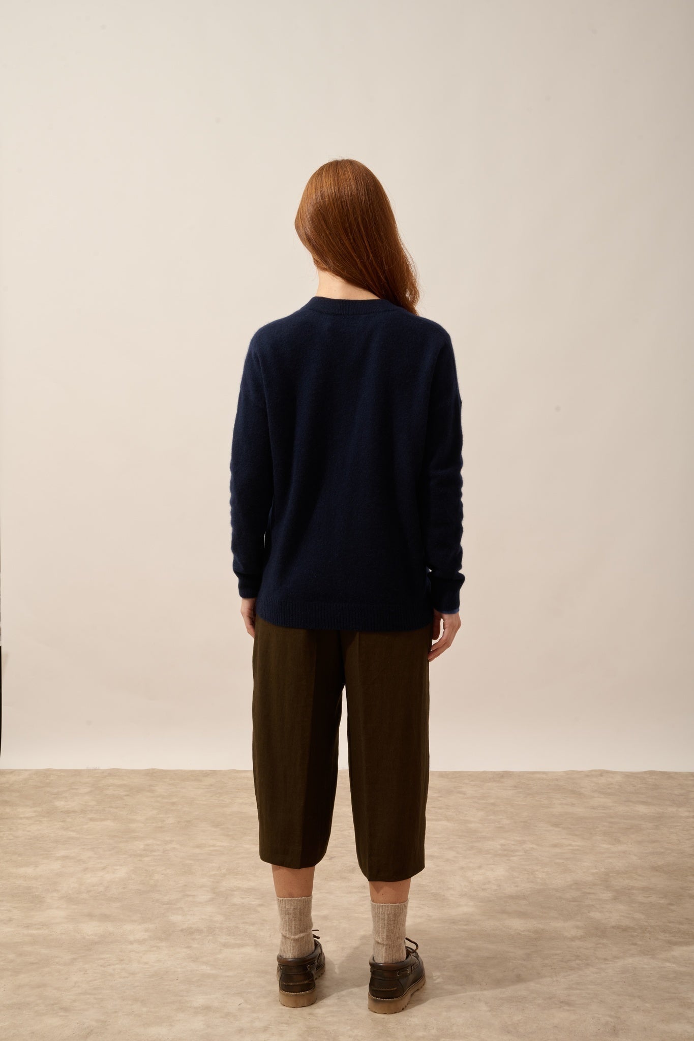 ERVIE navy zip-up cardigan with mandarin collar