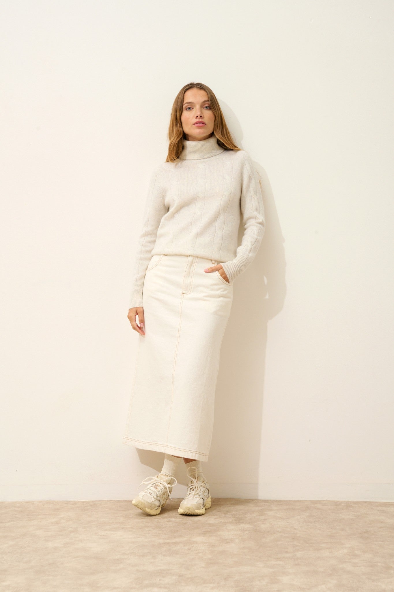 estelle pull col roulé blanc chiné 100% cachemire