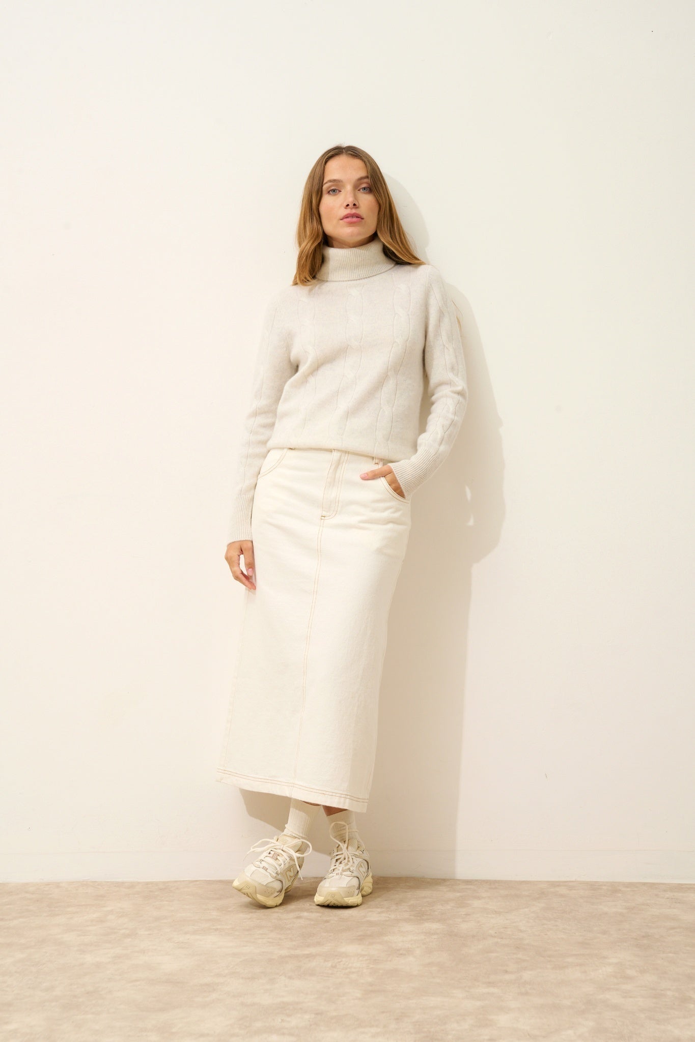 ESTELLE pull col roulé blanc chiné