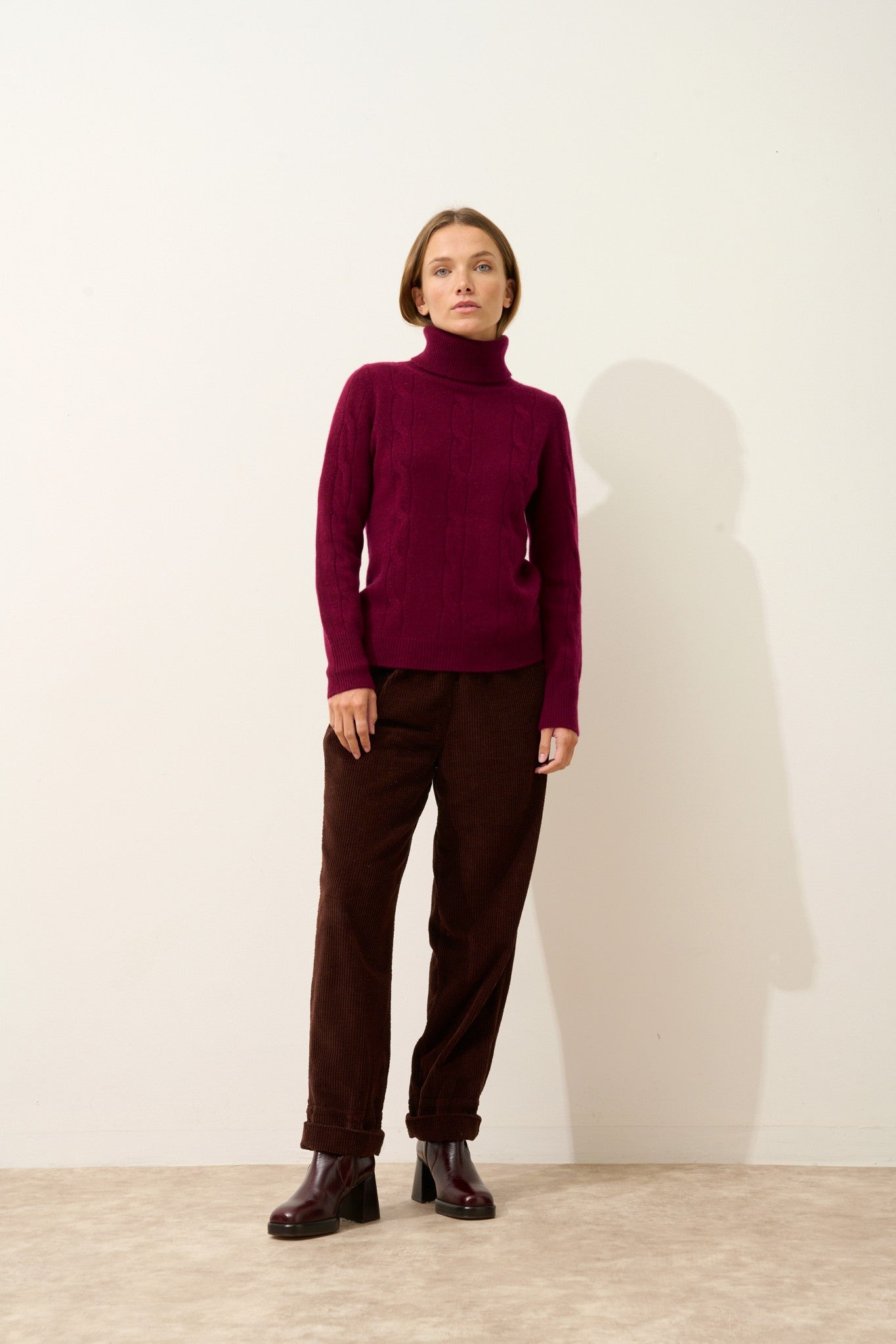 estelle pull col roulé bordeaux 100% cachemire