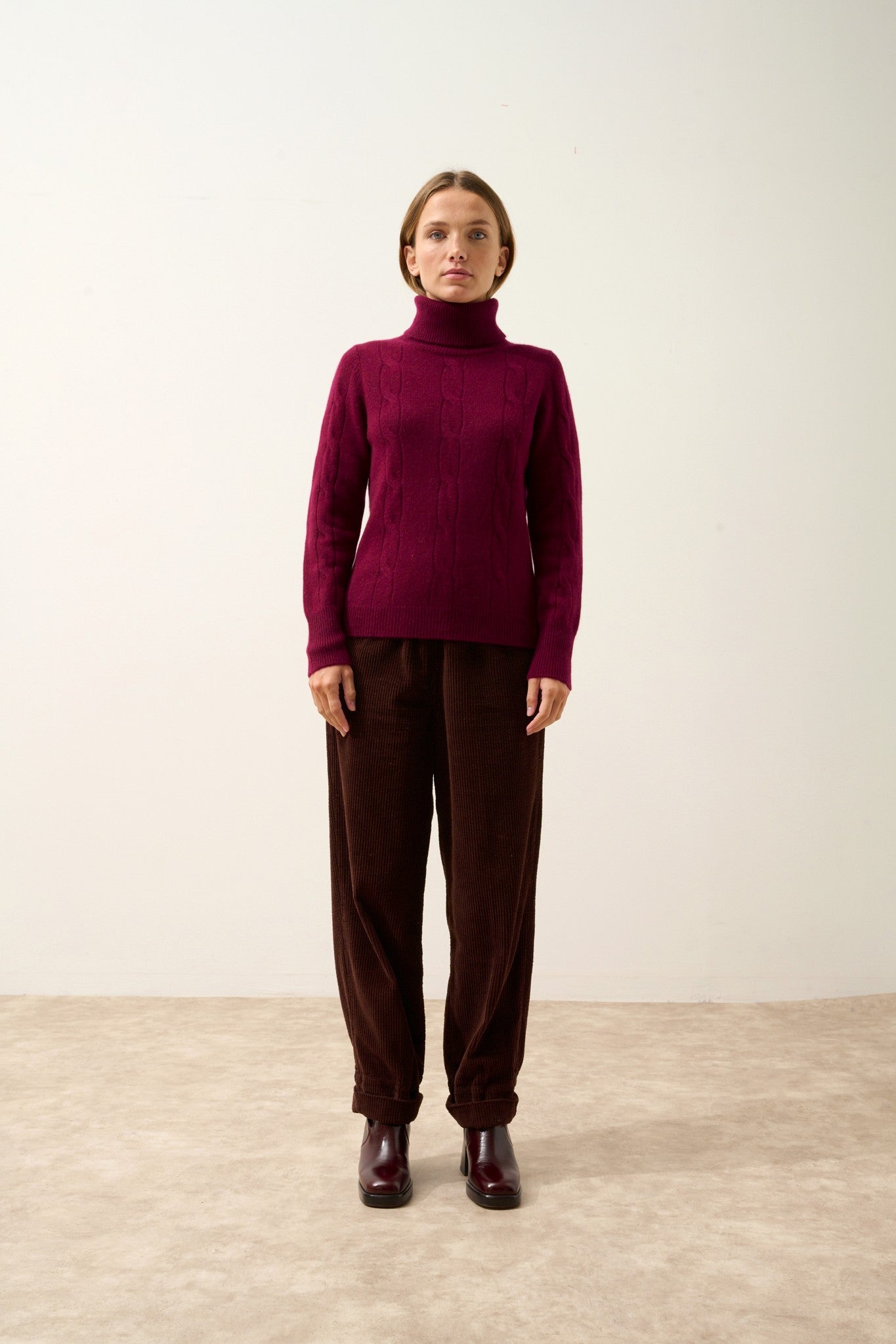 estelle pull col roulé bordeaux 100% cachemire