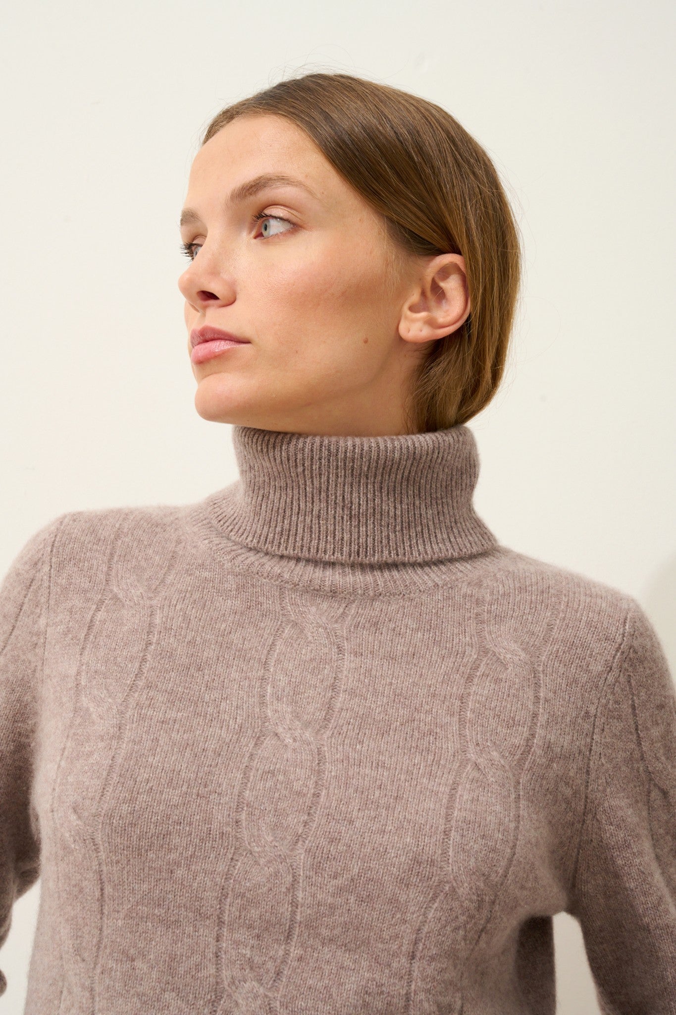 estelle pull col roulé caribou chiné 100% cachemire